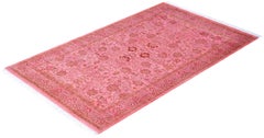 Alfombra de lana anudada a mano sobreteñida, moderna y contemporánea, de color rosa 3' 1" x 5' 1".
