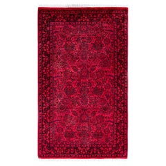 Overdyed Hand-Knotted Wool Modern-Contemporary Pink Area Rug 3' 1" x 5' 1"