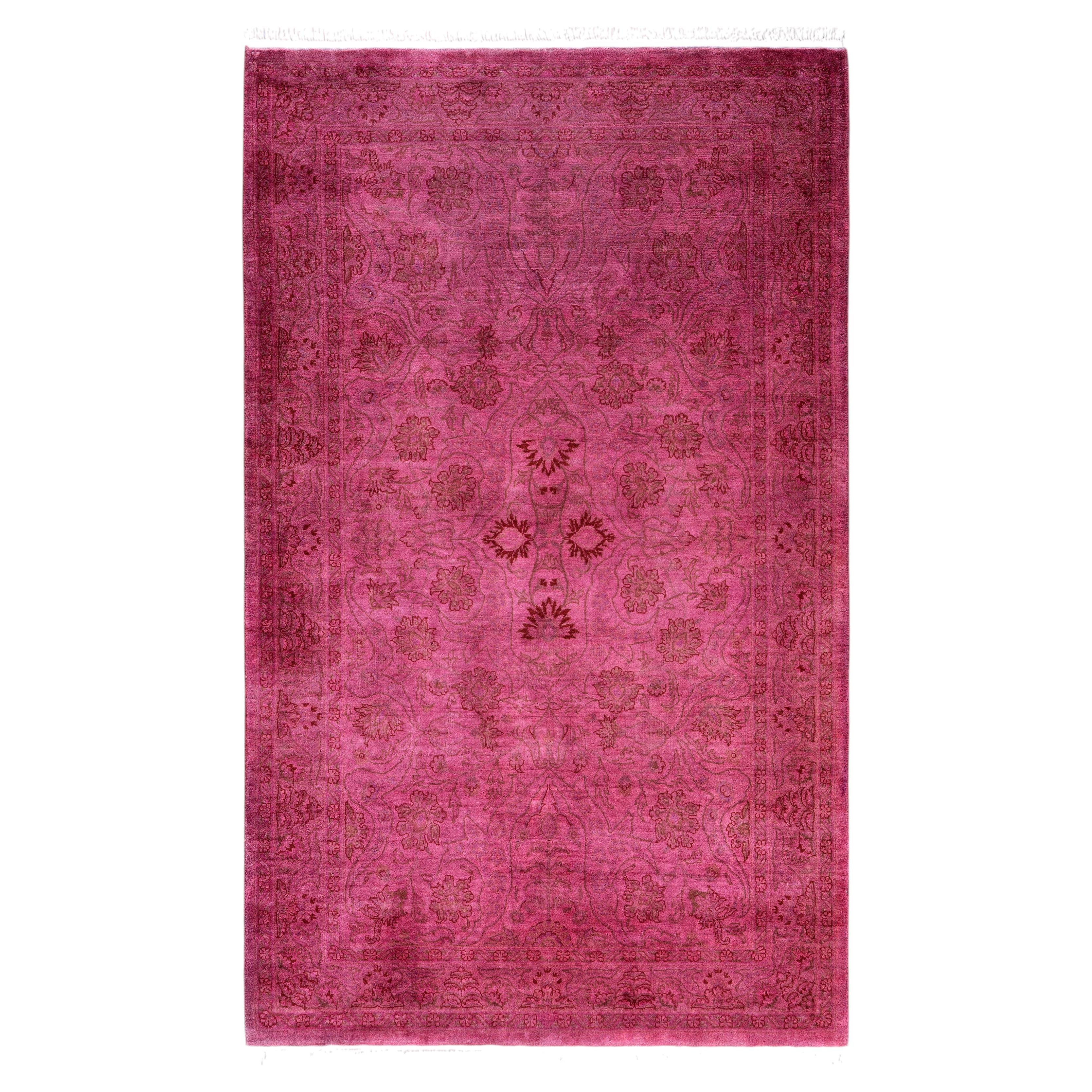 Overdyed Hand-Knotted Wool Modern-Contemporary Pink Area Rug 3' 1" x 5' 1"