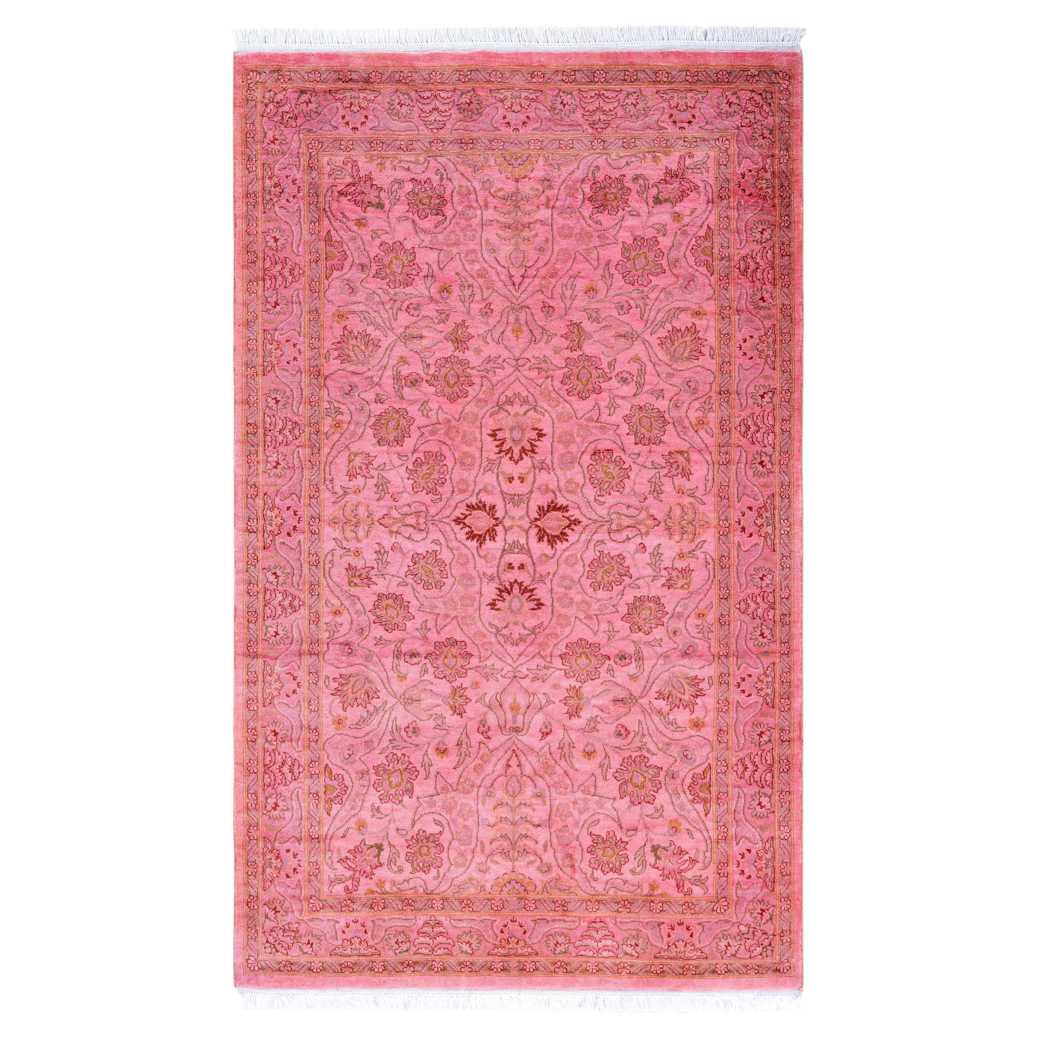 Overdyed Hand-Knotted Wool Modern-Contemporary Pink Area Rug 3' 1" x 5' 1"