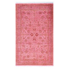 Alfombra de lana anudada a mano sobreteñida, moderna y contemporánea, de color rosa 3' 1" x 5' 1".