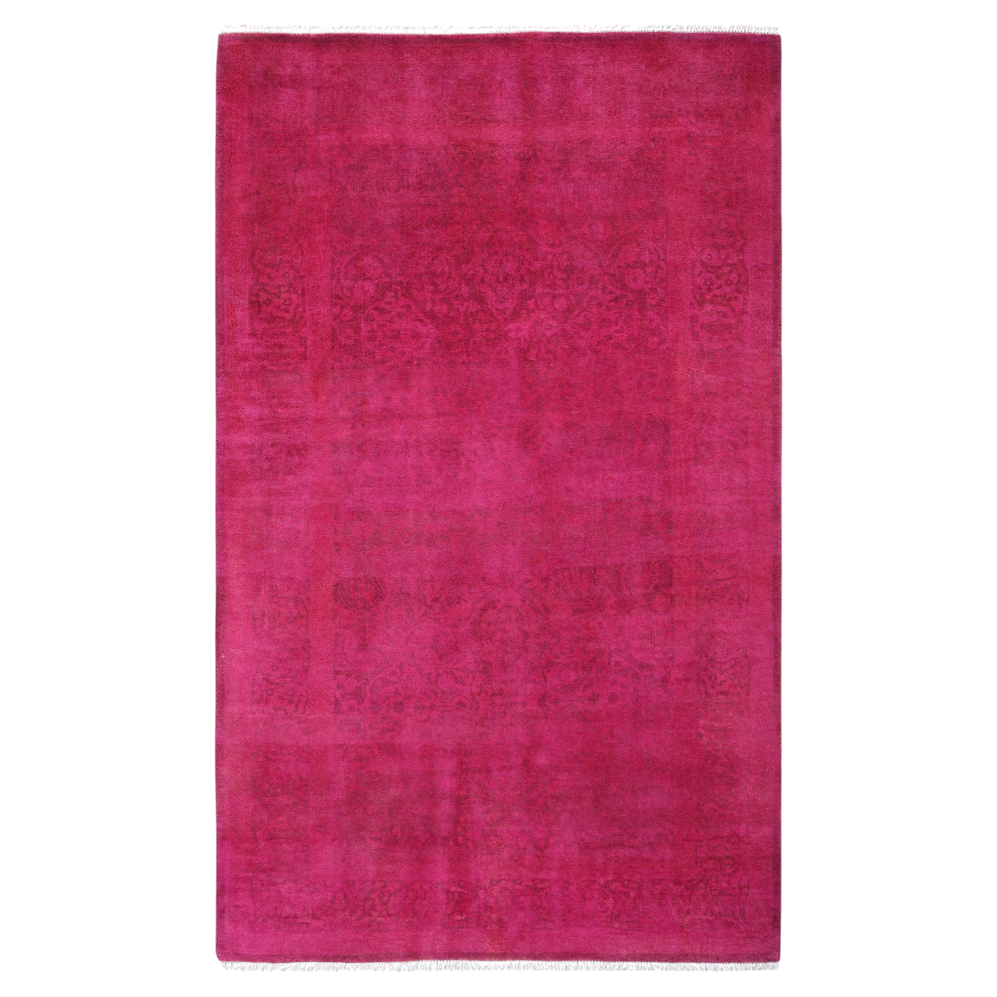 Overdyed Hand-Knotted Wool Modern-Contemporary Pink Area Rug 3' 1" x 5' 2"