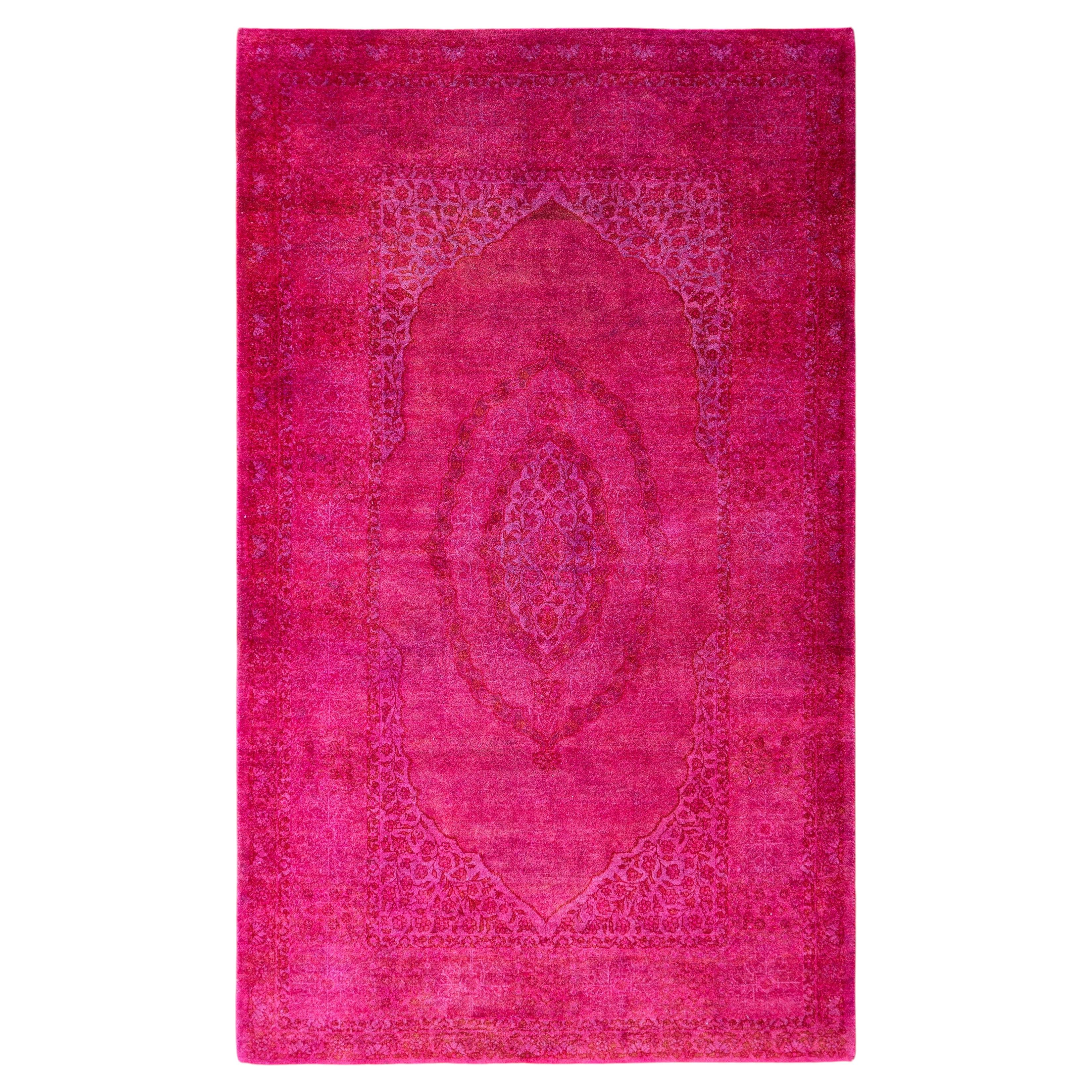 Overdyed Hand-Knotted Wool Modern-Contemporary Pink Area Rug 3' 1" x 5' 3" For Sale