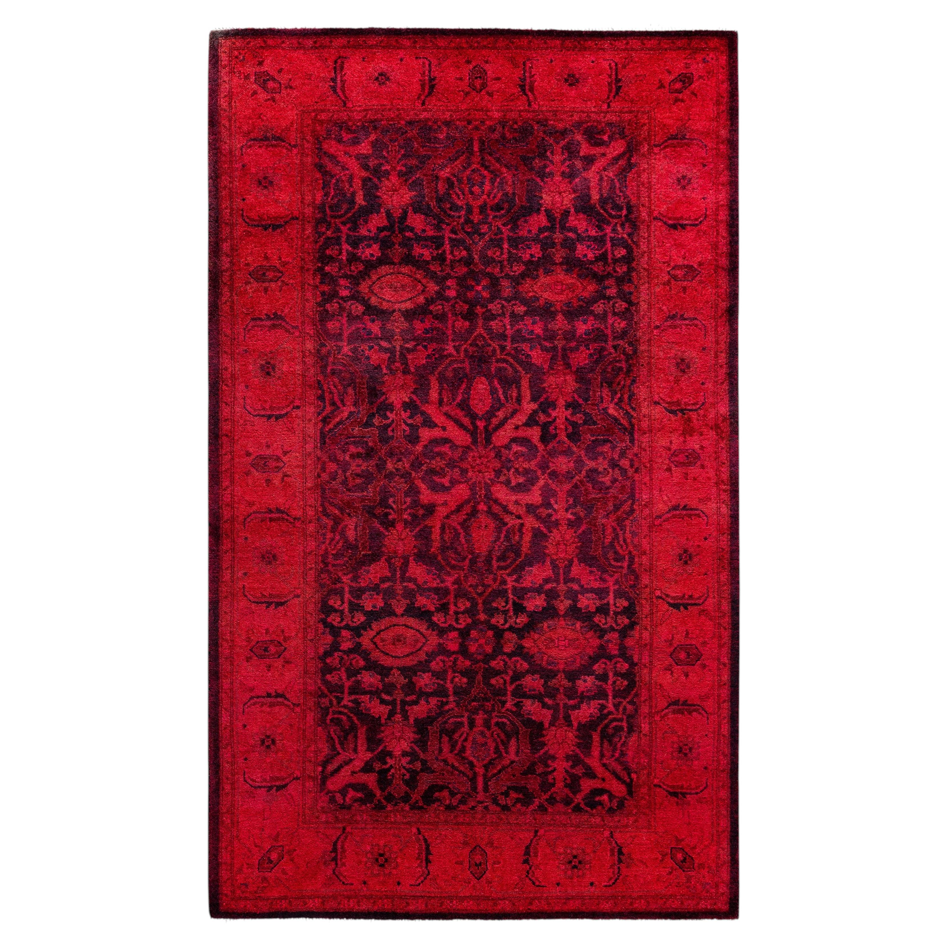 Overdyed Hand-Knotted Wool Modern-Contemporary Pink Area Rug 3' 1" x 5' 4"