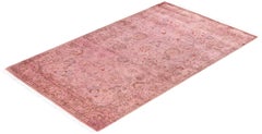 Alfombra de lana anudada a mano sobreteñida, moderna y contemporánea, de color rosa 3' 2" x 5' 5".