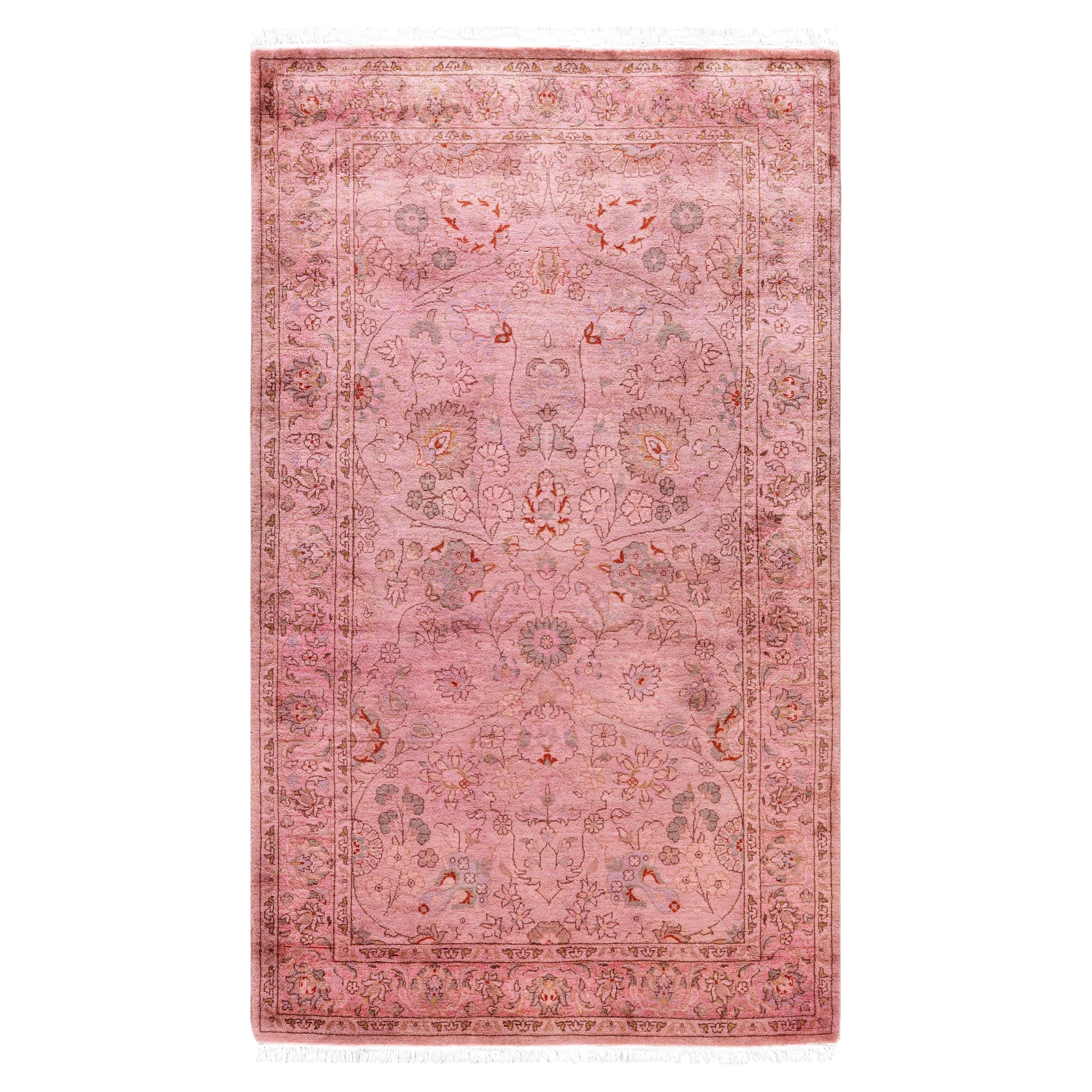 Overdyed Hand-Knotted Wool Modern-Contemporary Pink Area Rug 3' 2" x 5' 5"