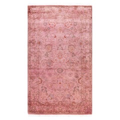 Alfombra de lana anudada a mano sobreteñida, moderna y contemporánea, de color rosa 3' 2" x 5' 5".
