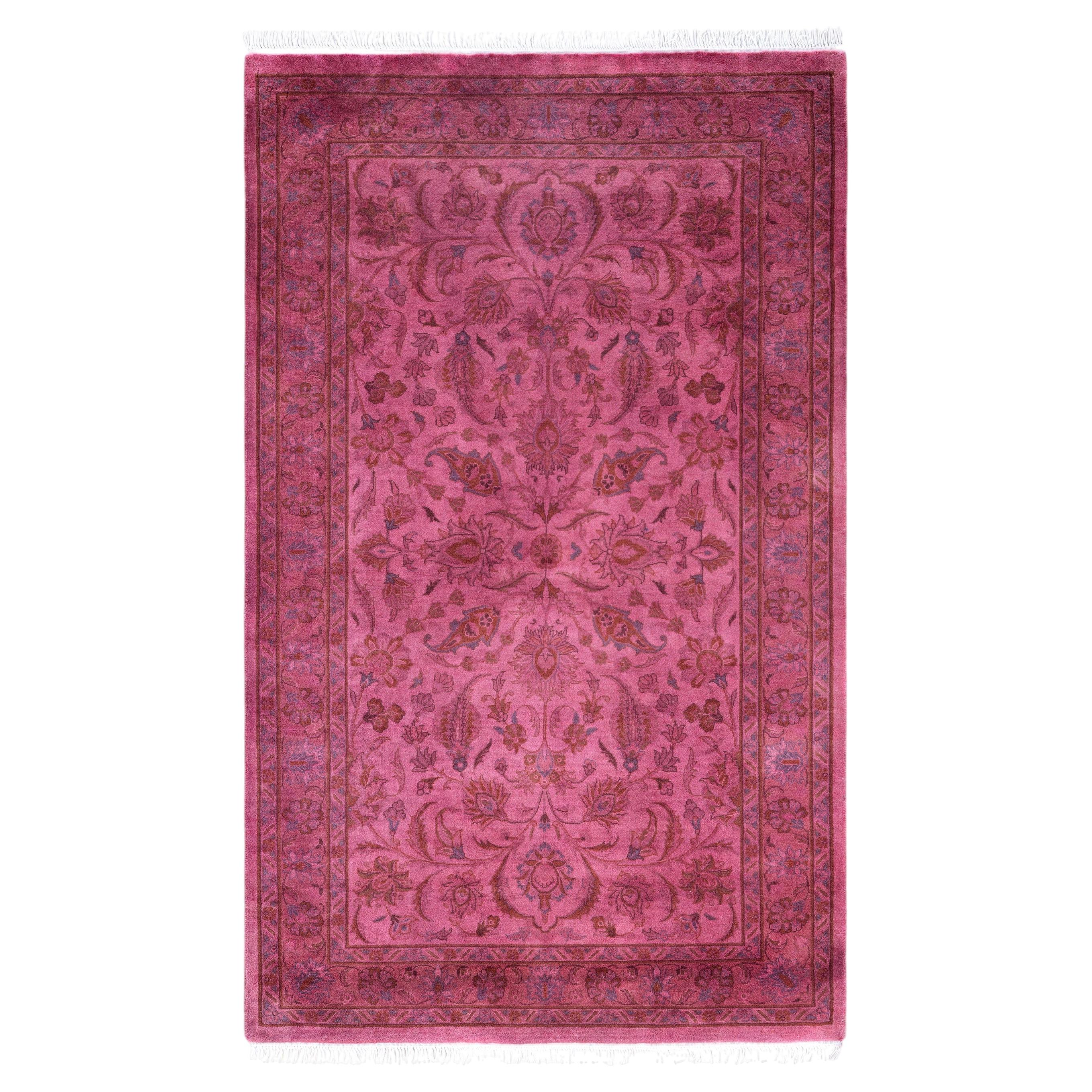 Overdyed Hand-Knotted Wool Modern-Contemporary Pink Area Rug 3' 3" x 5' 3"