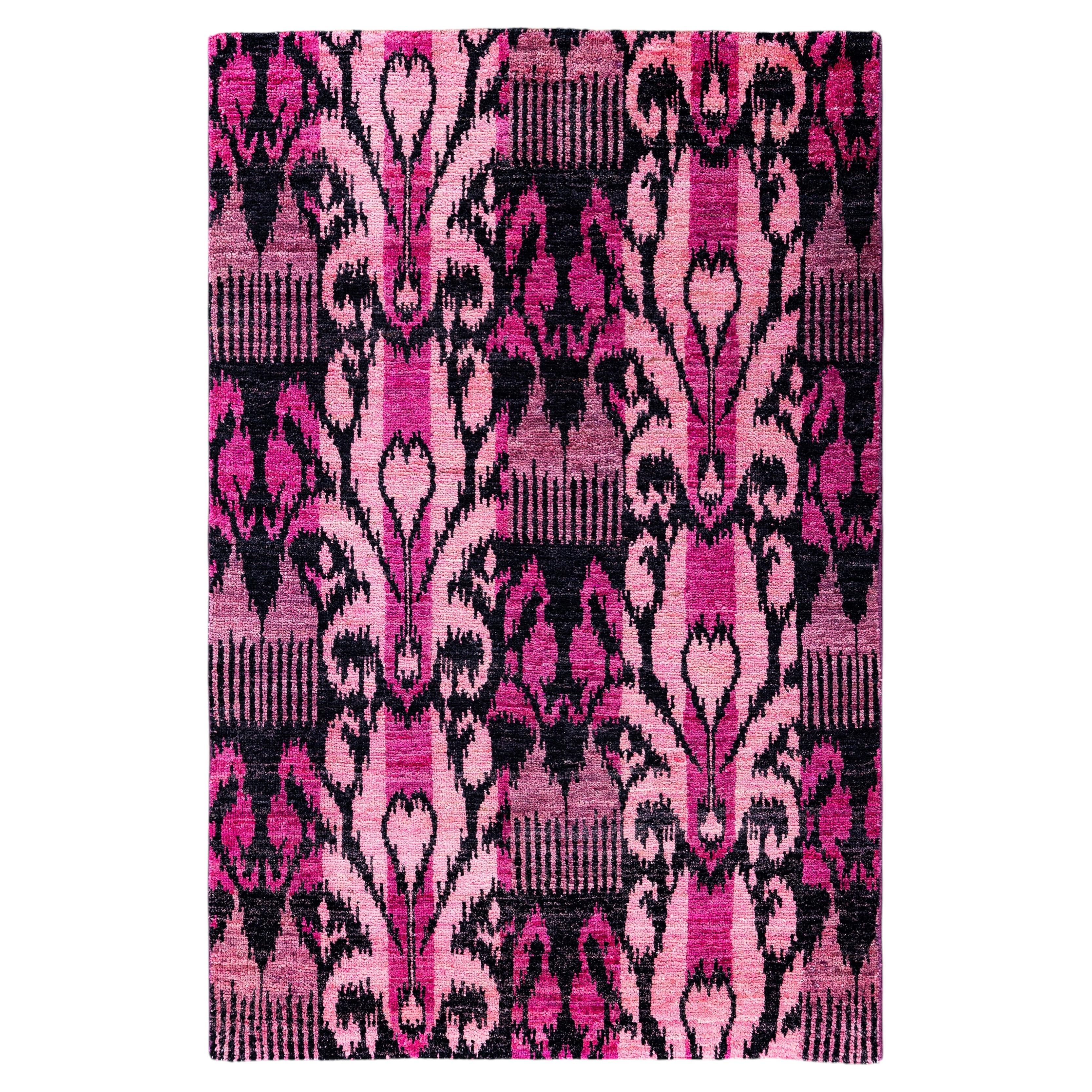Overdyed Hand-Knotted Wool Modern-Contemporary Pink Area Rug 4' 1" x 6' 3"