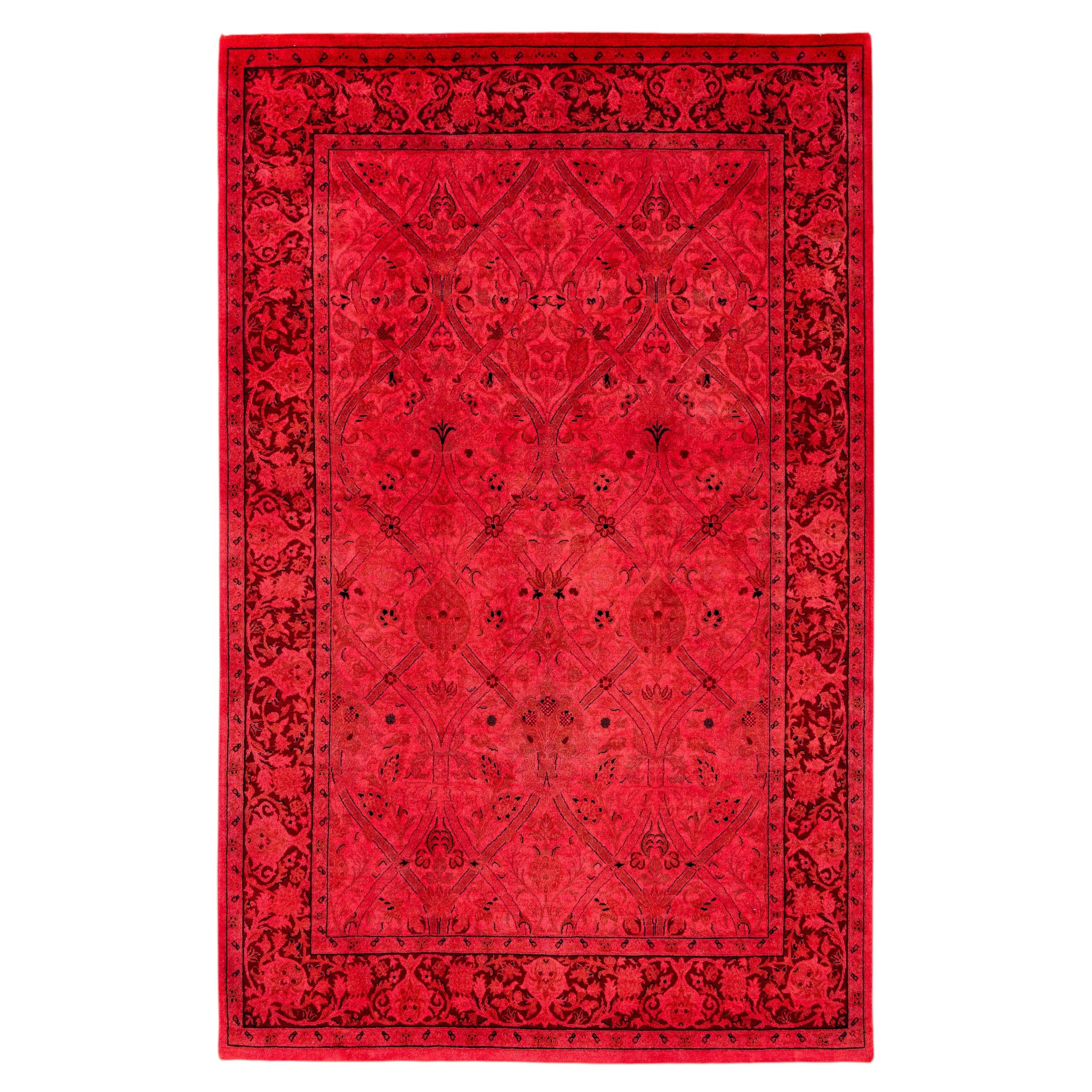 Overdyed Hand-Knotted Wool Modern-Contemporary Pink Area Rug 4' 1" x 6' 4"