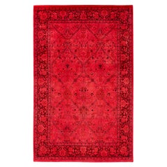 Overdyed Hand-Knotted Wool Modern-Contemporary Pink Area Rug 4' 1" x 6' 4"