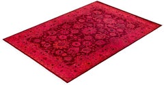 Overdyed Hand-Knotted Wool Modern-Contemporary Pink Area Rug 4' 2" x 5' 10"