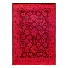 Overdyed Hand-Knotted Wool Modern-Contemporary Pink Area Rug 4' 2" x 5' 10"