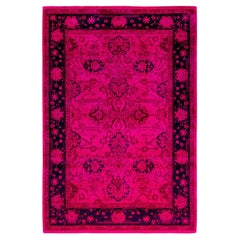 Overdyed Hand-Knotted Wool Modern-Contemporary Pink Area Rug 4' 3" x 6' 2"