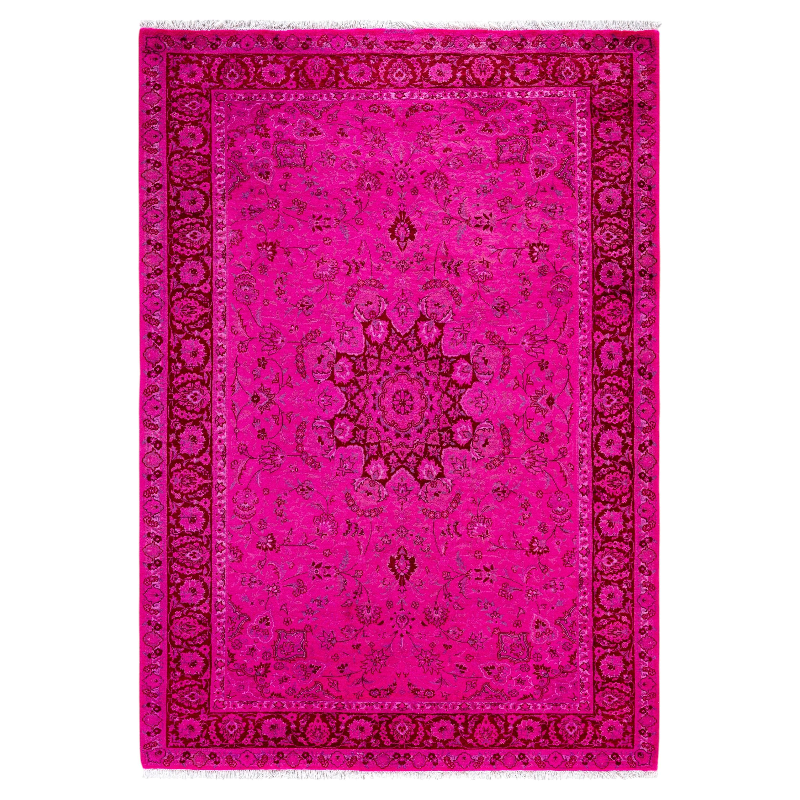 Overdyed Hand-Knotted Wool Modern-Contemporary Pink Area Rug 4' 7" x 6' 10"