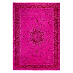 Overdyed Hand-Knotted Wool Modern-Contemporary Pink Area Rug 4' 7" x 6' 10"