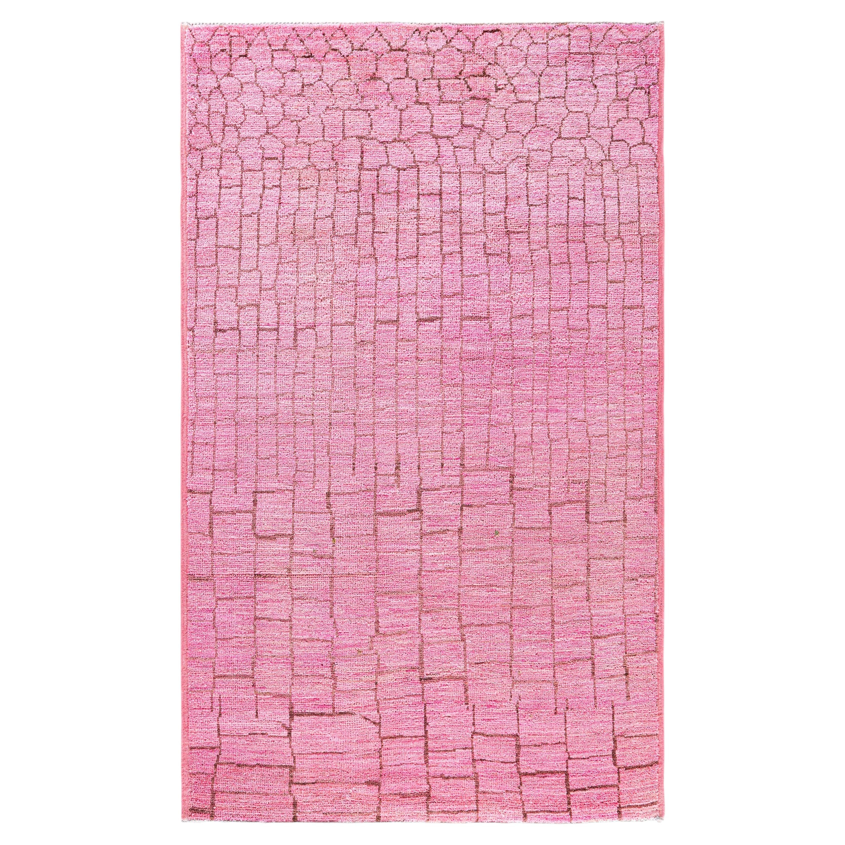 Overdyed Hand-Knotted Wool Modern-Contemporary Pink Area Rug 4' 9" x 7' 10"