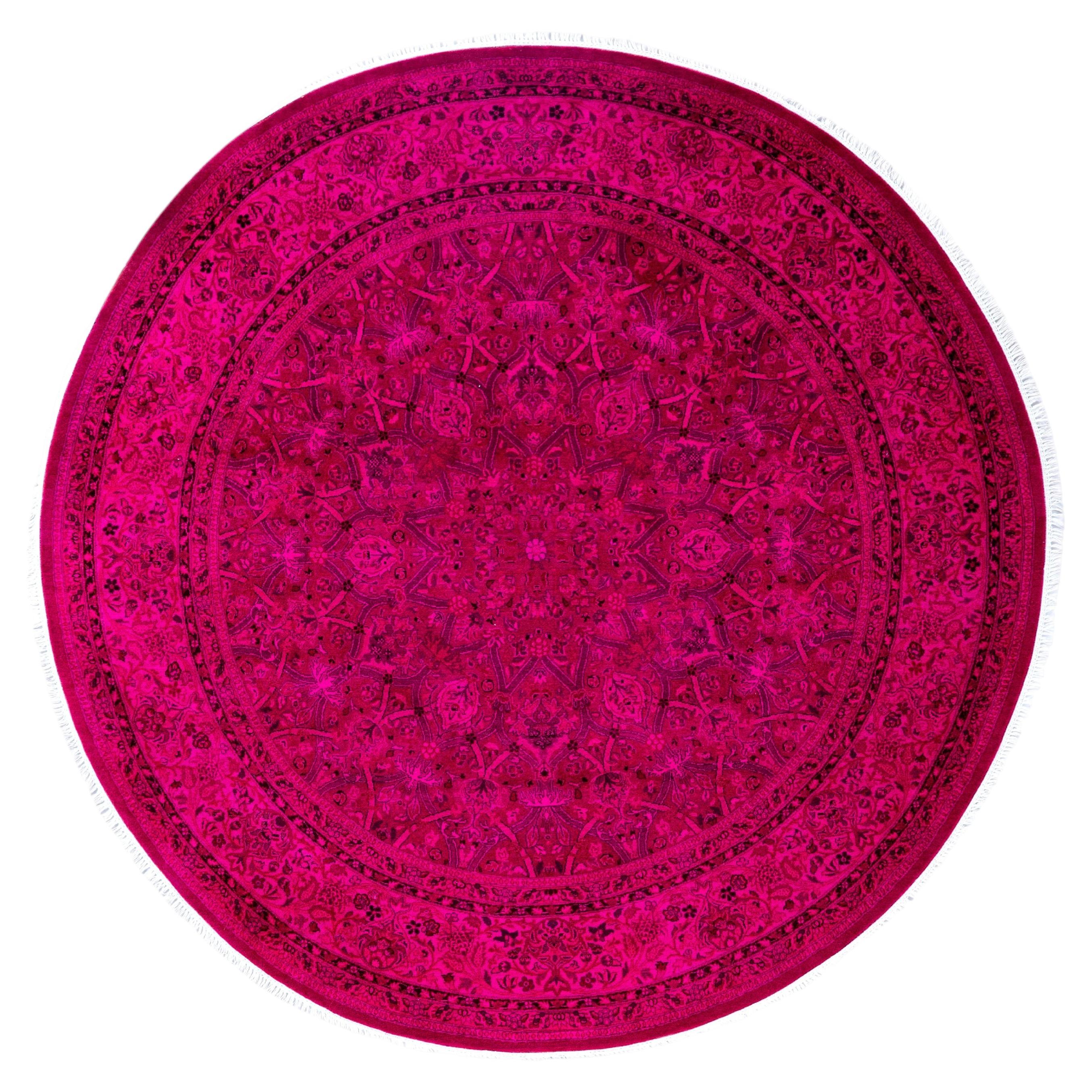 Overdyed Hand-Knotted Wool Modern-Contemporary Pink Area Rug 6' 1" x 6' 1"