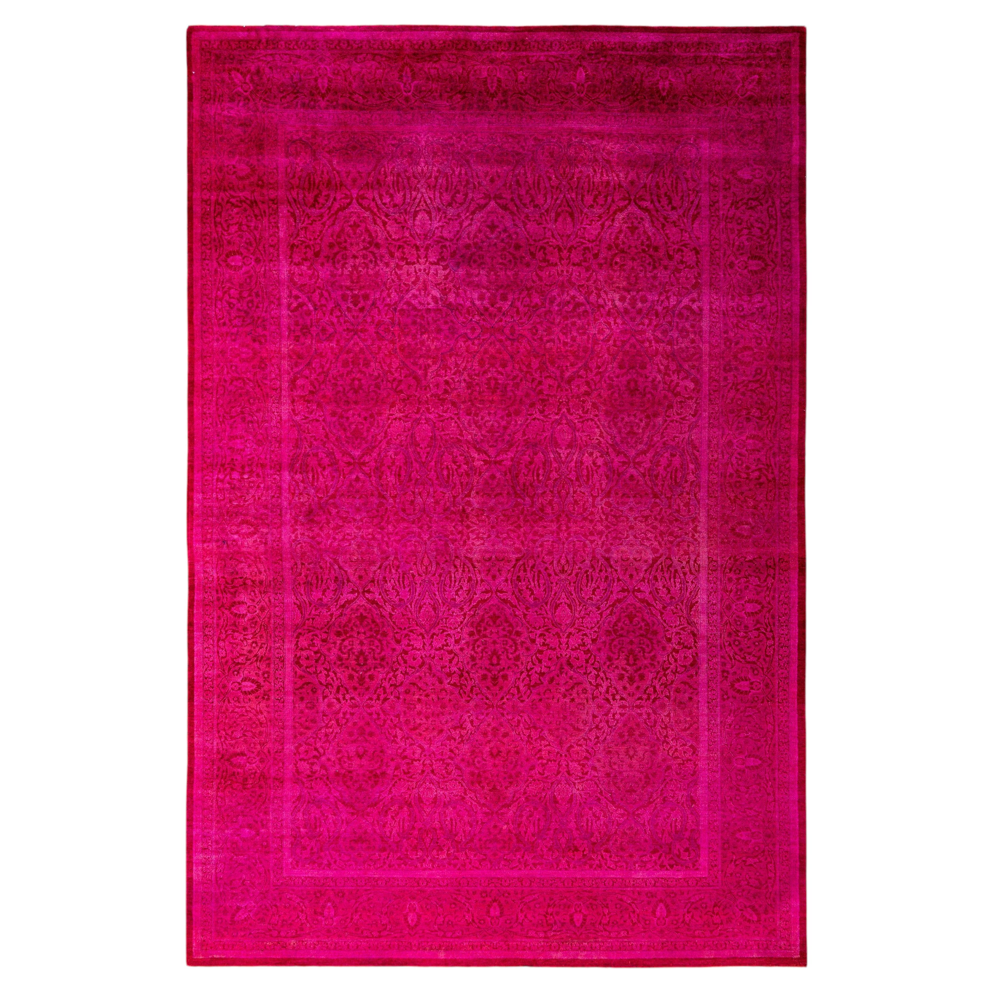 Overdyed Hand-Knotted Wool Modern-Contemporary Pink Area Rug 6' 4" x 9' 3"