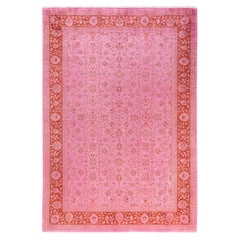 Overdyed Hand-Knotted Wool Modern-Contemporary Pink Area Rug 6' 8" x 9' 9"