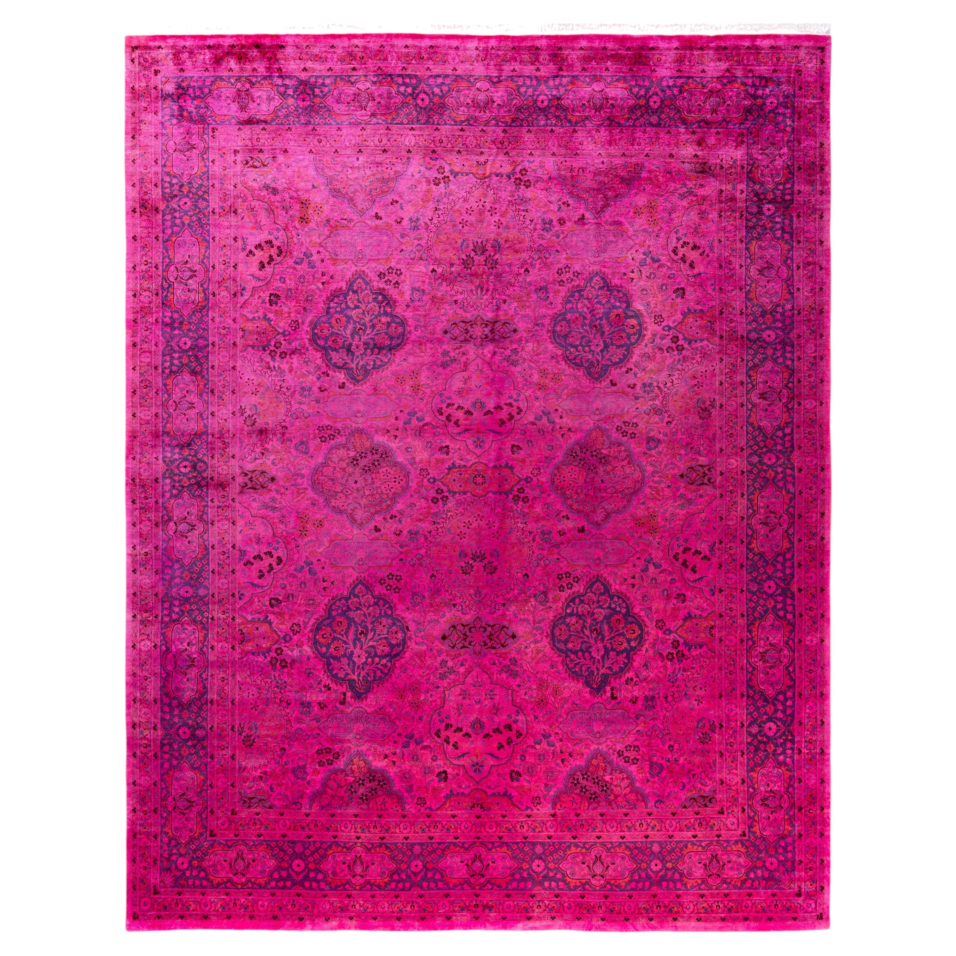 Overdyed Hand-Knotted Wool Modern-Contemporary Pink Area Rug 8' 1" x 10' 3"