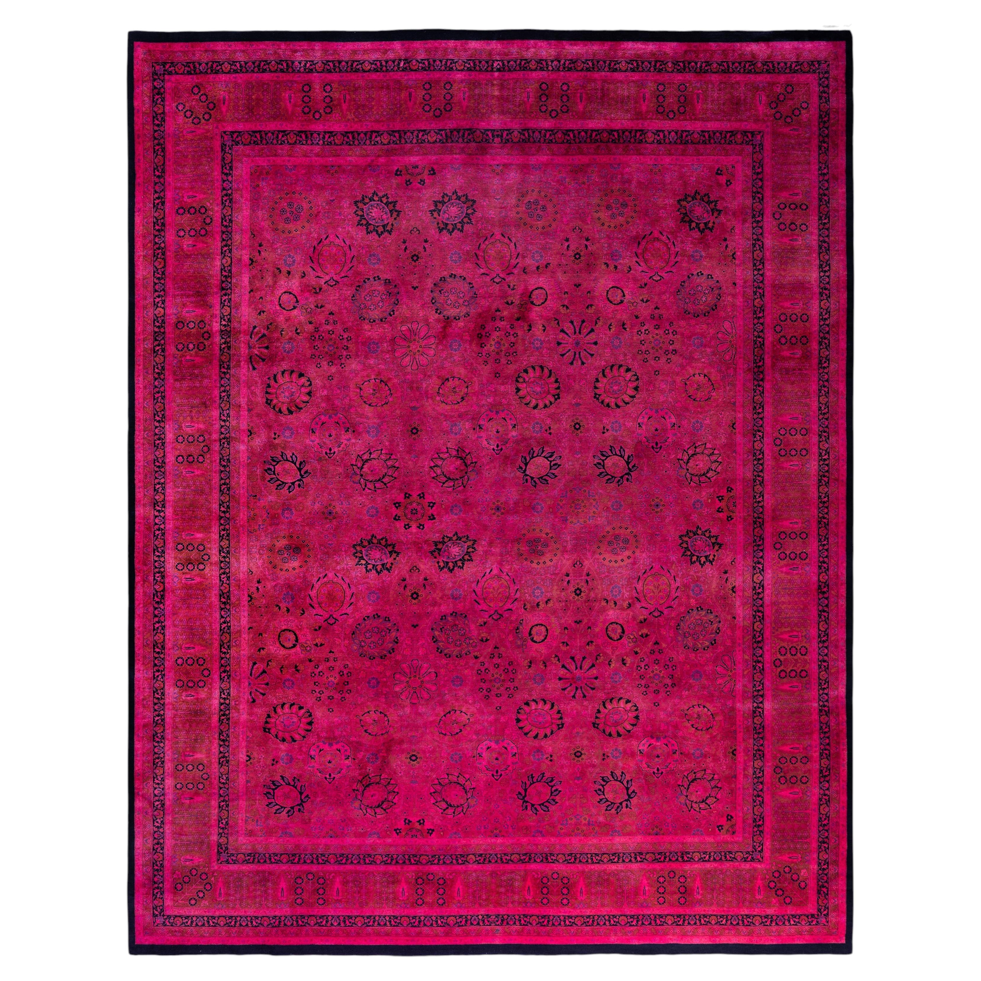 Overdyed Hand-Knotted Wool Modern-Contemporary Pink Area Rug 8' 1" x 10' 3"