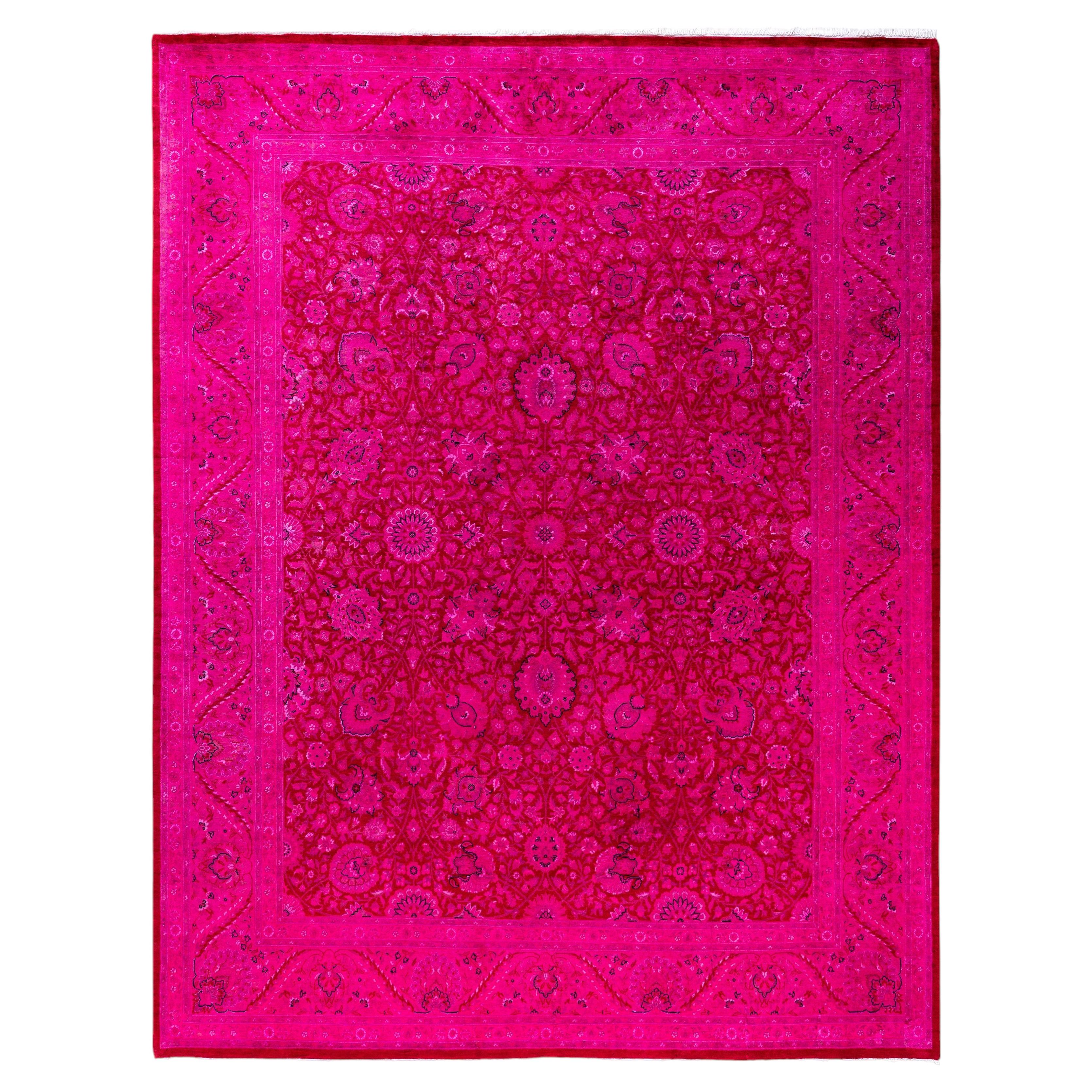 Overdyed Hand-Knotted Wool Modern-Contemporary Pink Area Rug 8' 1" x 10' 6"