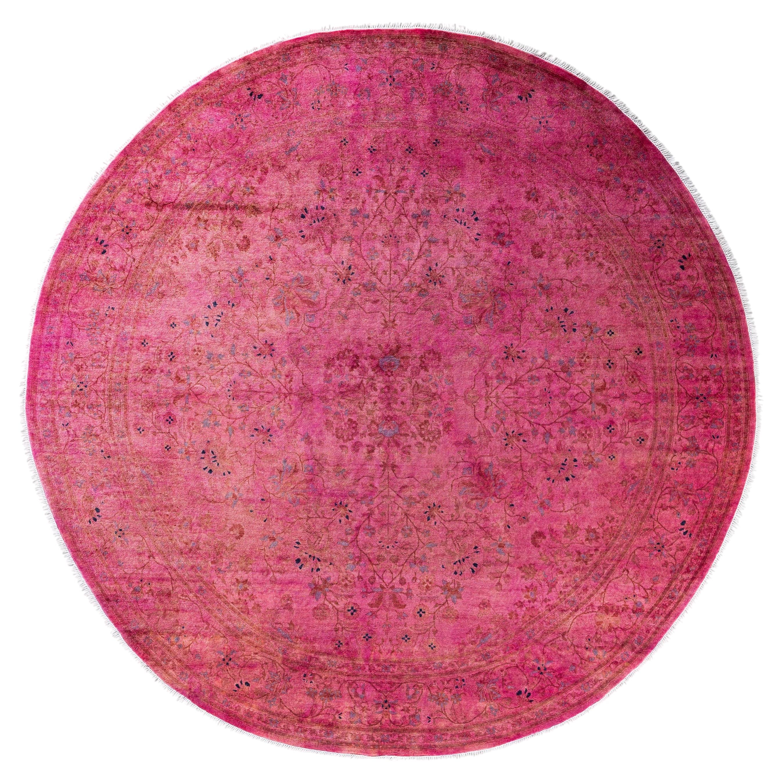 Overdyed Hand-Knotted Wool Modern-Contemporary Pink Area Rug 8' 1" x 8' 1" For Sale
