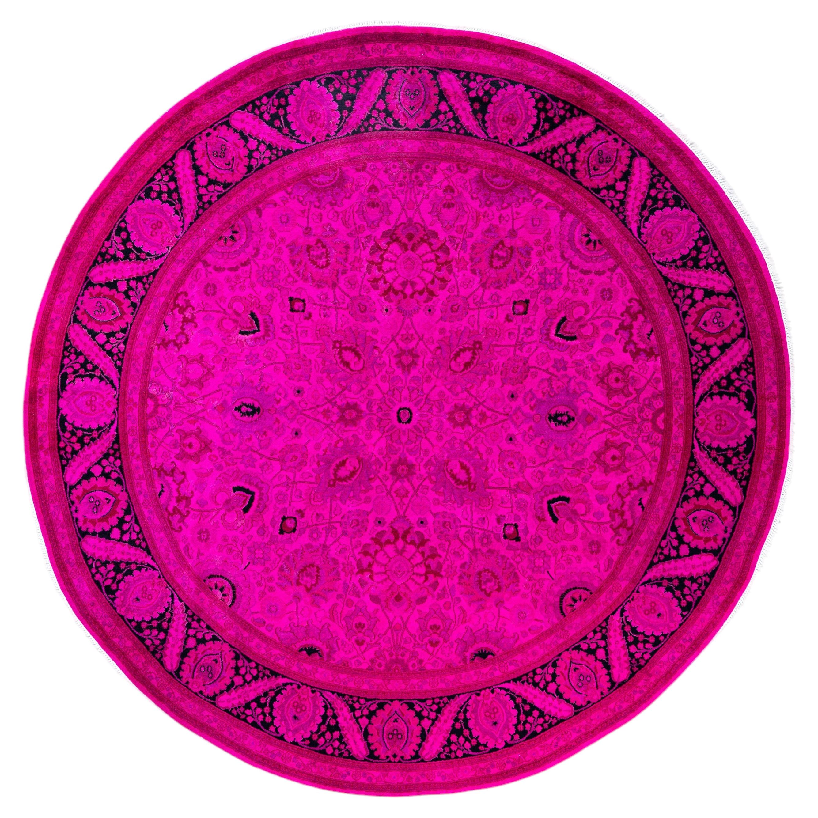 Overdyed Hand-Knotted Wool Modern-Contemporary Pink Area Rug 8' 1" x 8' 1"