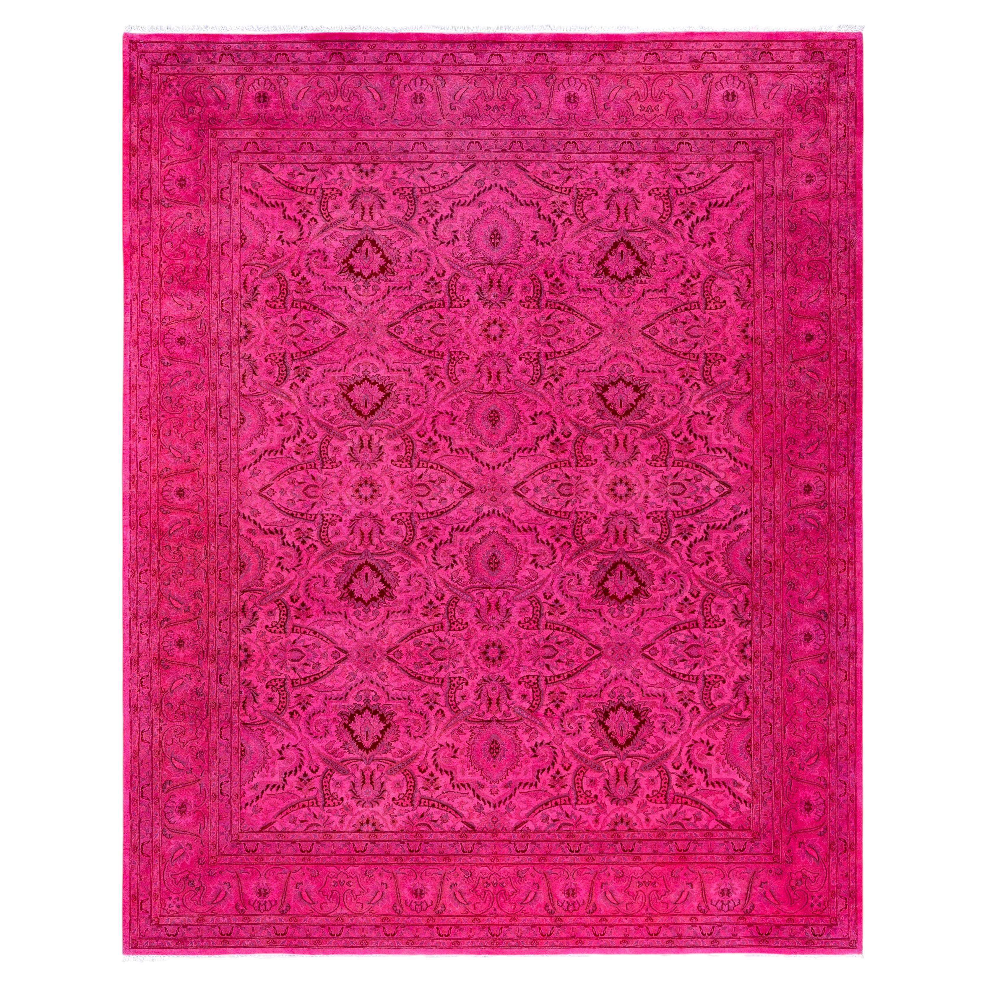 Overdyed Hand-Knotted Wool Modern-Contemporary Pink Area Rug 8' 2" x 10' 1"
