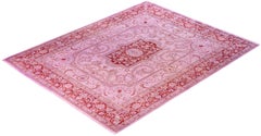 Alfombra de lana anudada a mano sobreteñida, moderna y contemporánea, rosa 2'' x 3'' x 3''