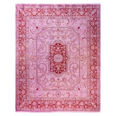 Alfombra de lana anudada a mano sobreteñida, moderna y contemporánea, rosa 2'' x 3'' x 3''
