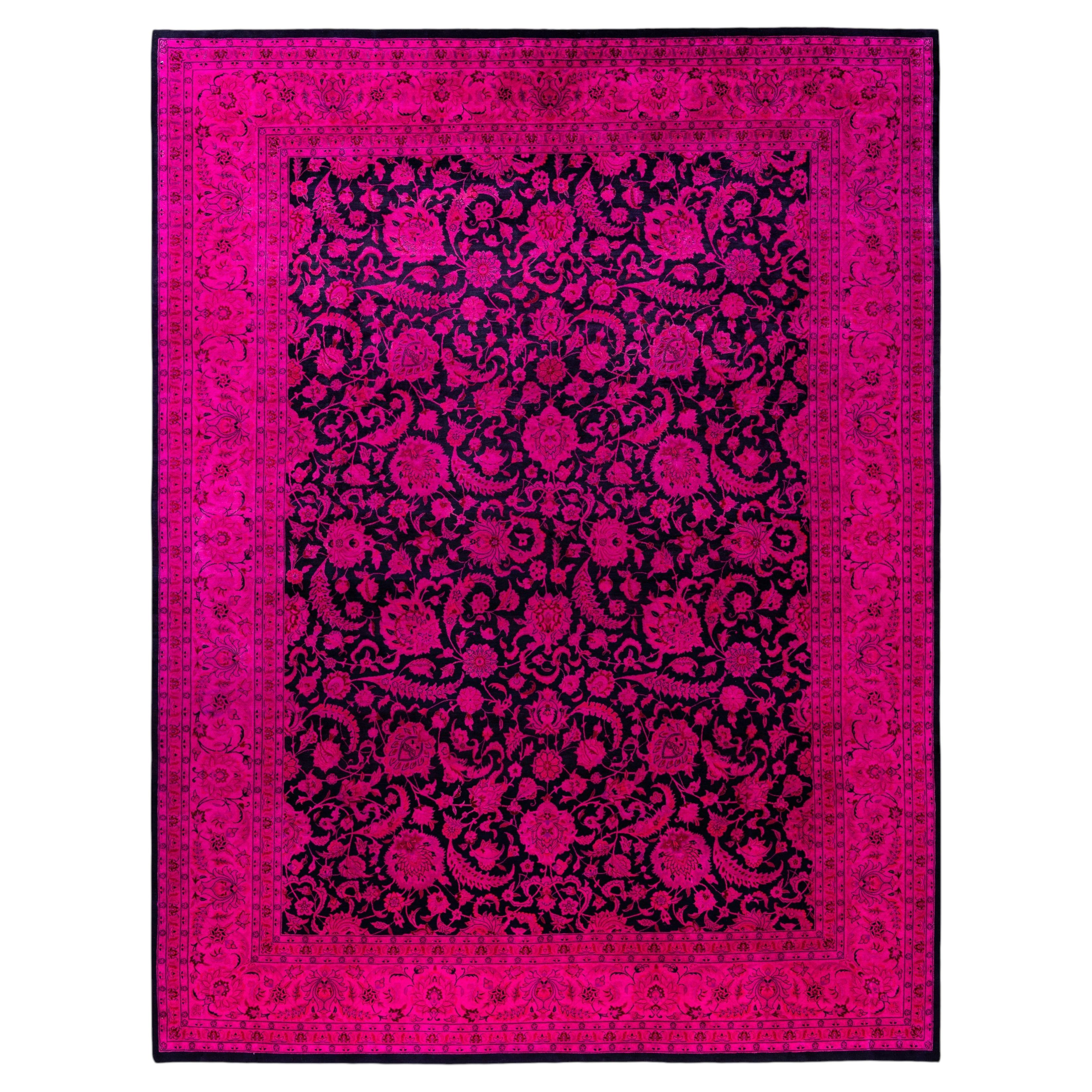 Overdyed Hand-Knotted Wool Modern-Contemporary Pink Area Rugs 9' 1" x 11' 10"