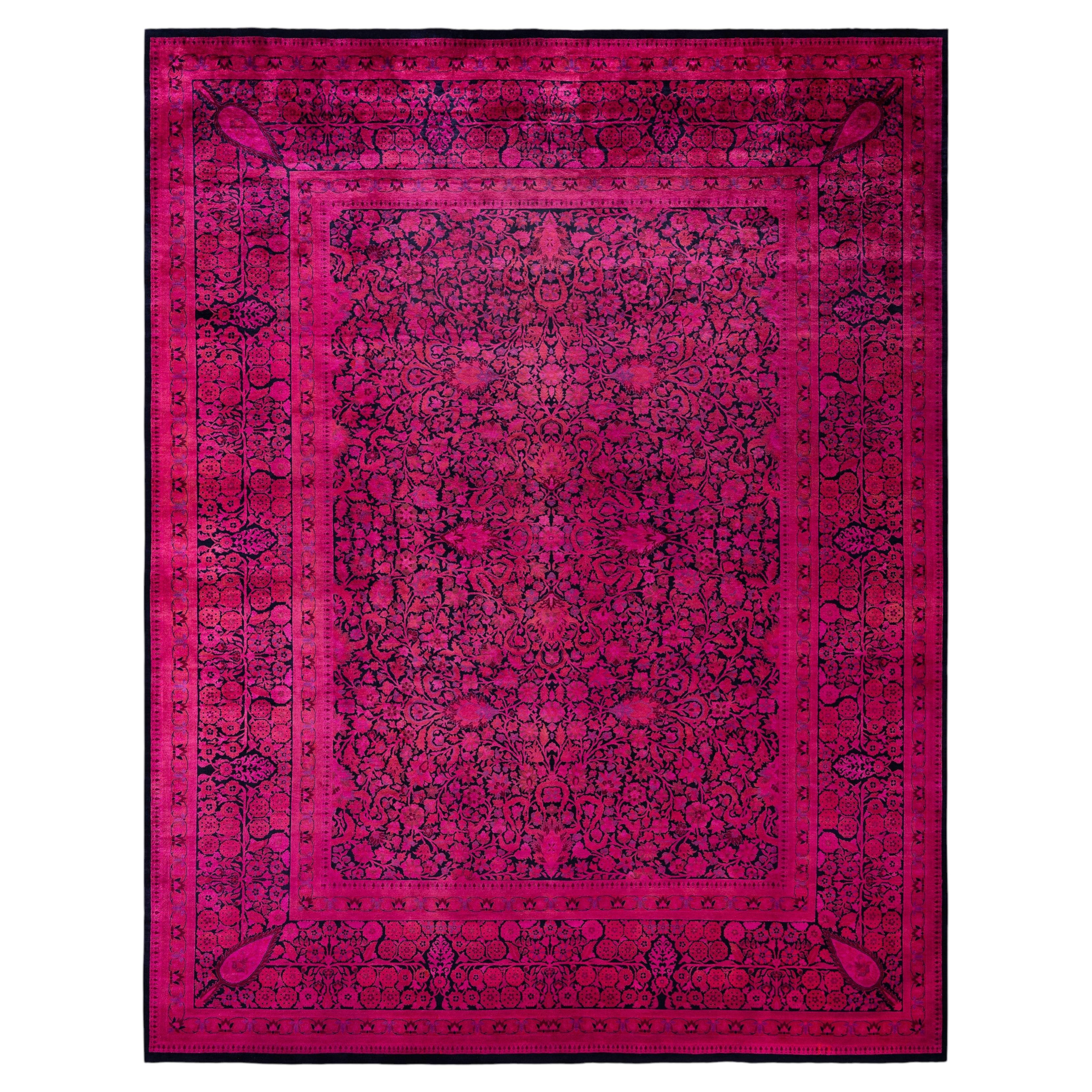Overdyed Hand-Knotted Wool Modern-Contemporary Pink Area Rug 9' 1" x 11' 10" For Sale