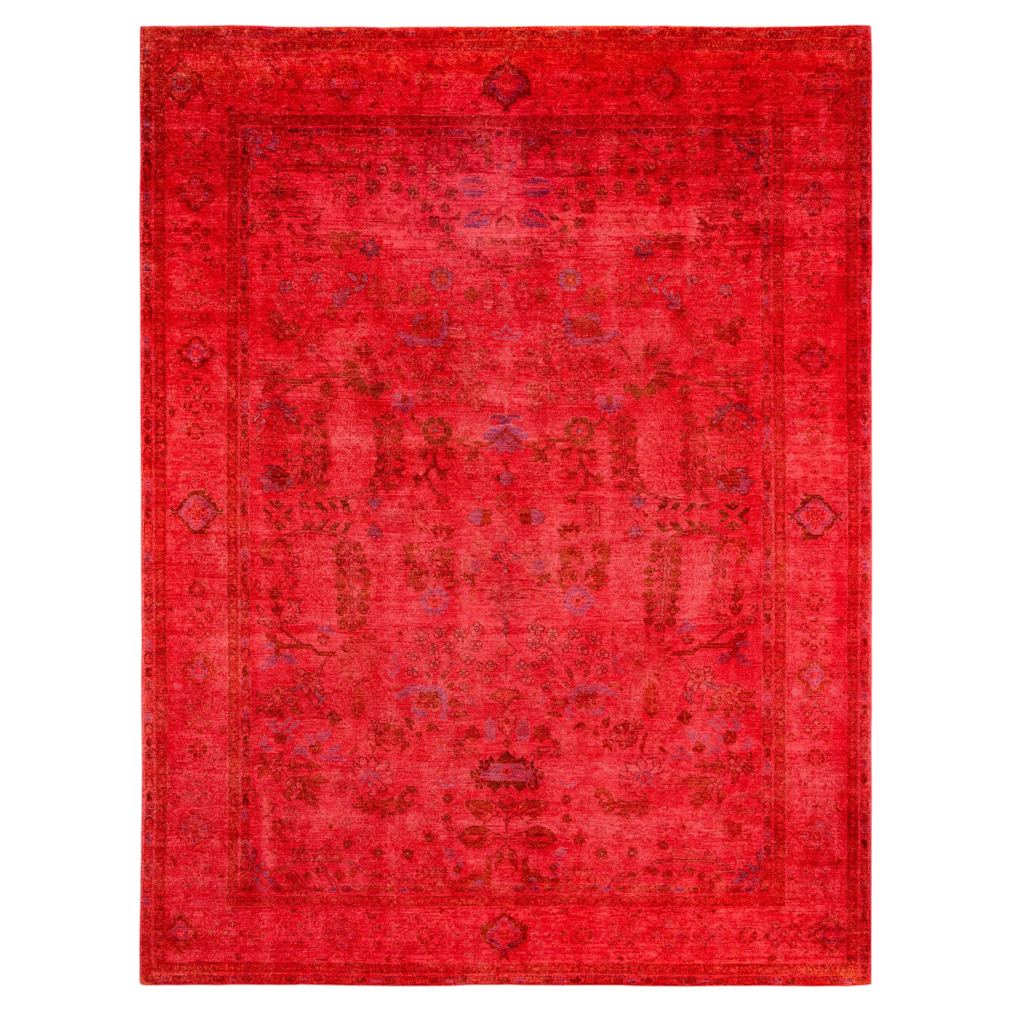 Overdyed Hand-Knotted Wool Modern-Contemporary Pink Area Rug 9' 1" x 11' 10"