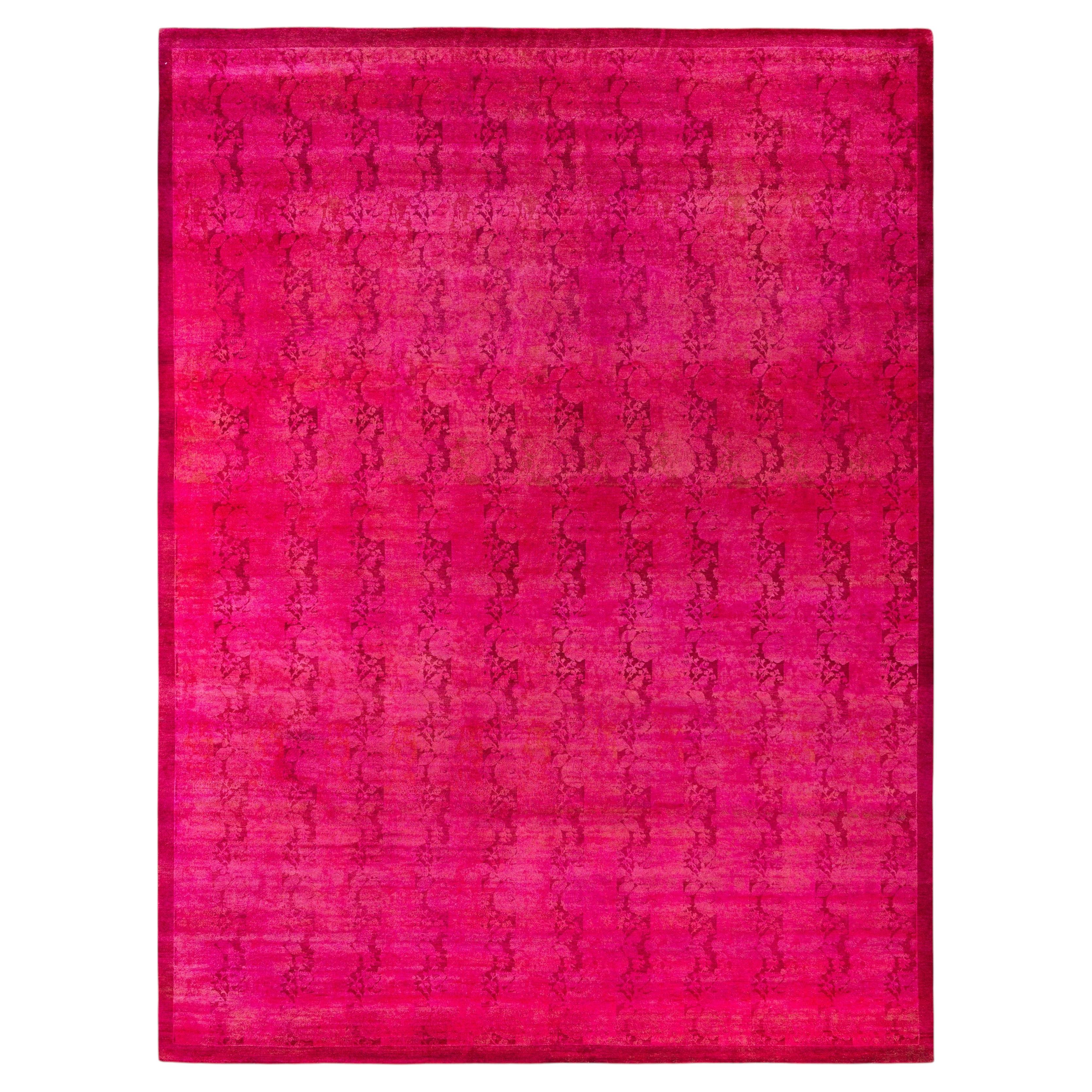 Overdyed Hand-Knotted Wool Modern-Contemporary Pink Area Rug 9' 1" x 12' 1" For Sale