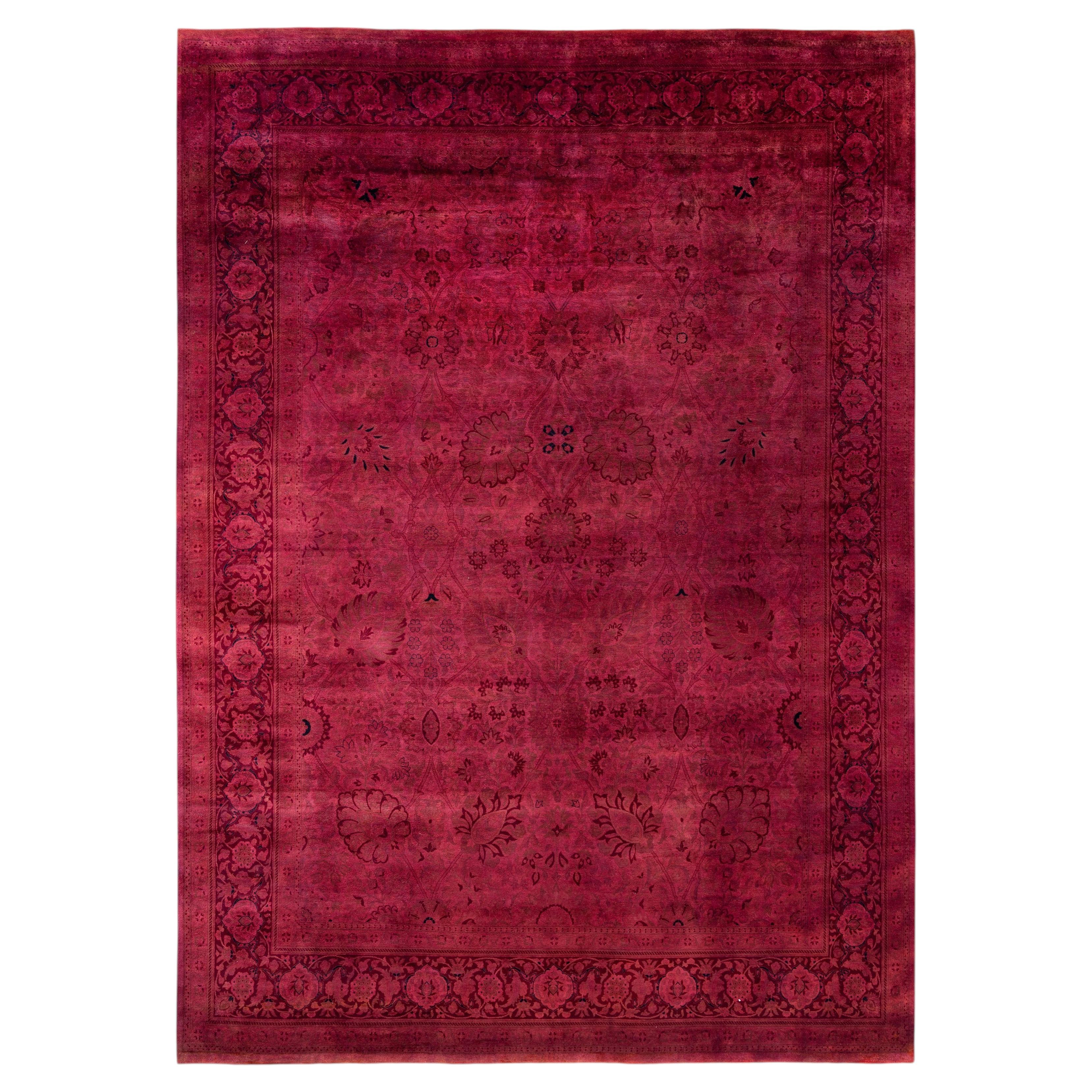 Overdyed Hand-Knotted Wool Modern-Contemporary Pink Area Rug 9' 1" x 12' 10" For Sale