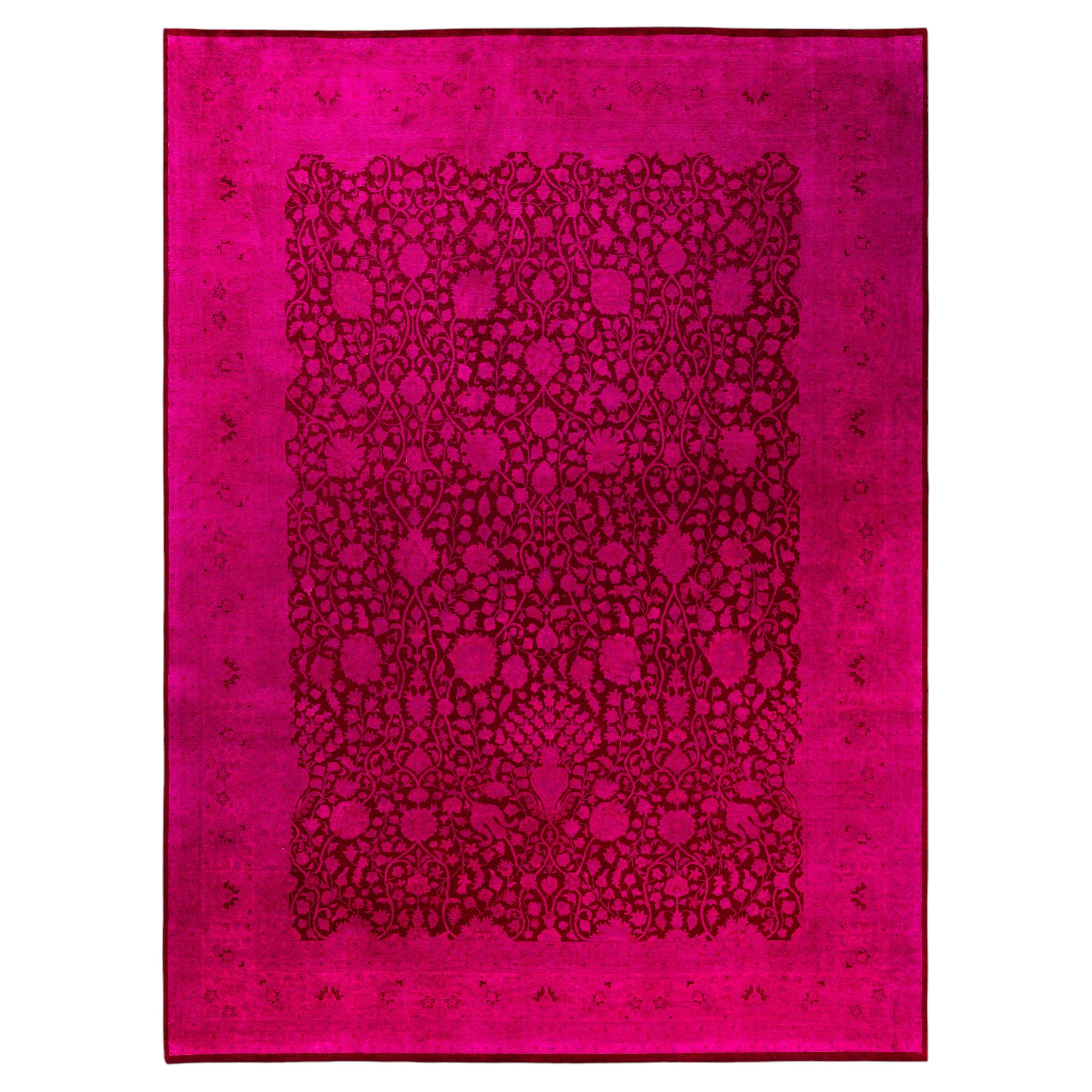 Overdyed Hand-Knotted Wool Modern-Contemporary Pink Area Rug 9' 1" x 12' 5"