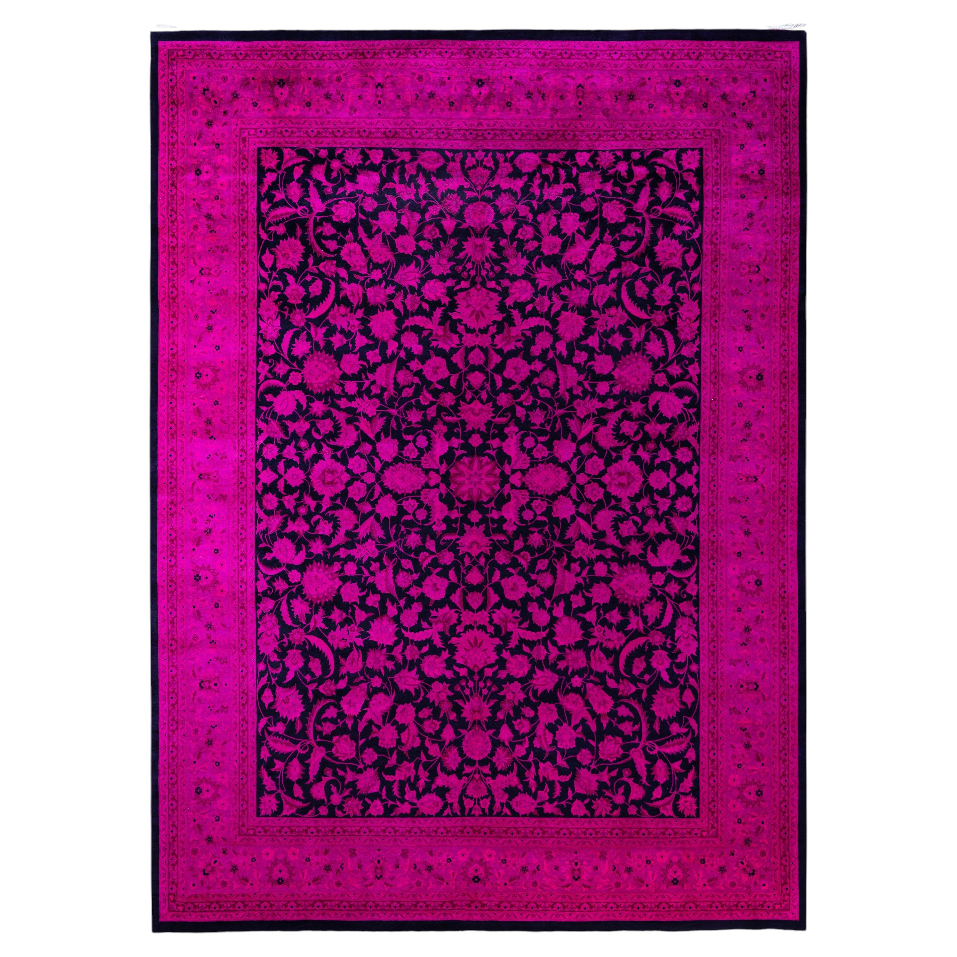 Overdyed handgeknüpfte Wolle modern-zeitgenössischen rosa Bereich Teppich 9' 2" x 12' 5"