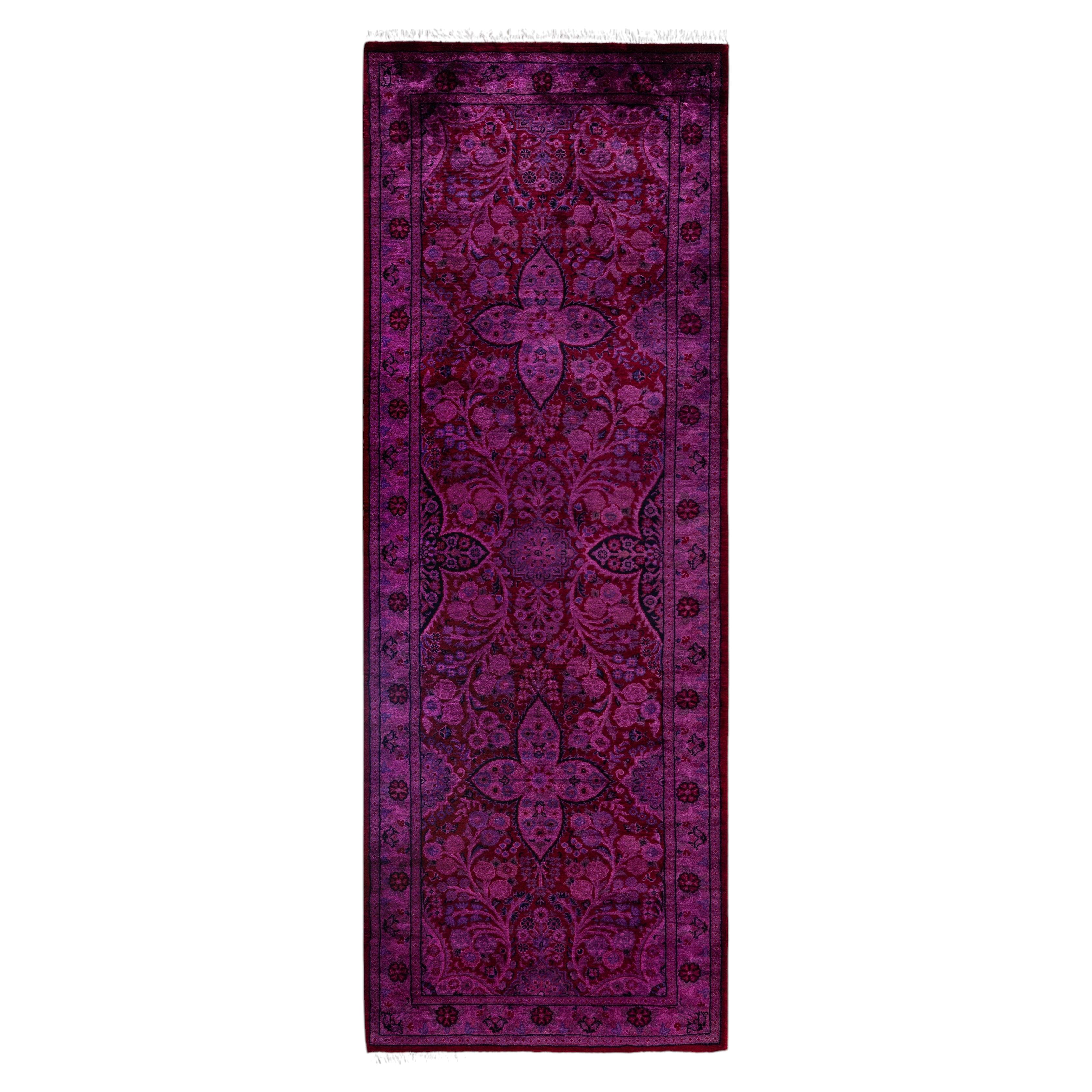 Overdyed Hand-Knotted Wool Modern-Contemporary Pink Runner 2' 1" x 6' 1" For Sale