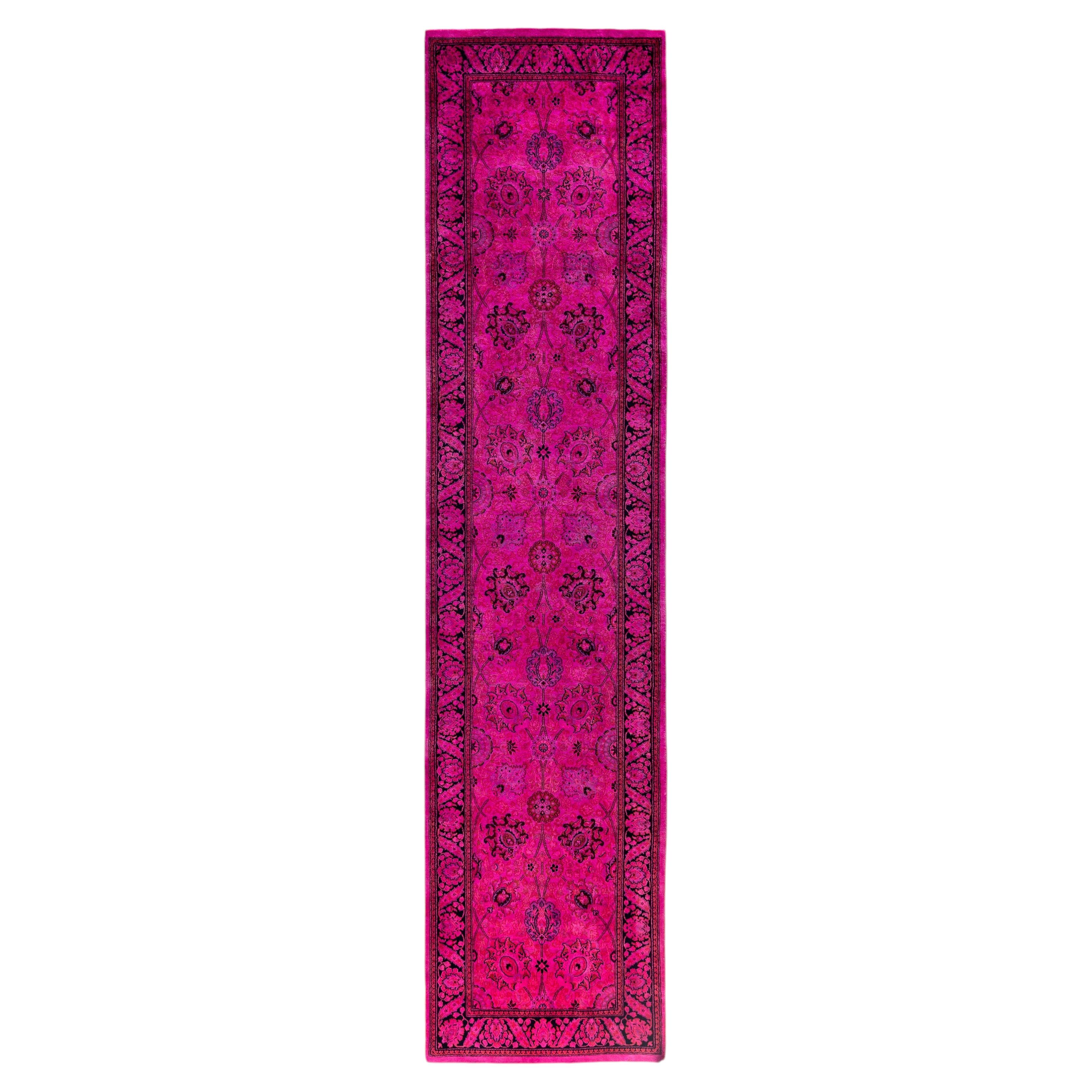 Overdyed Hand-Knotted Wool Modern-Contemporary Pink Runner 2' 5" x 10' 8"