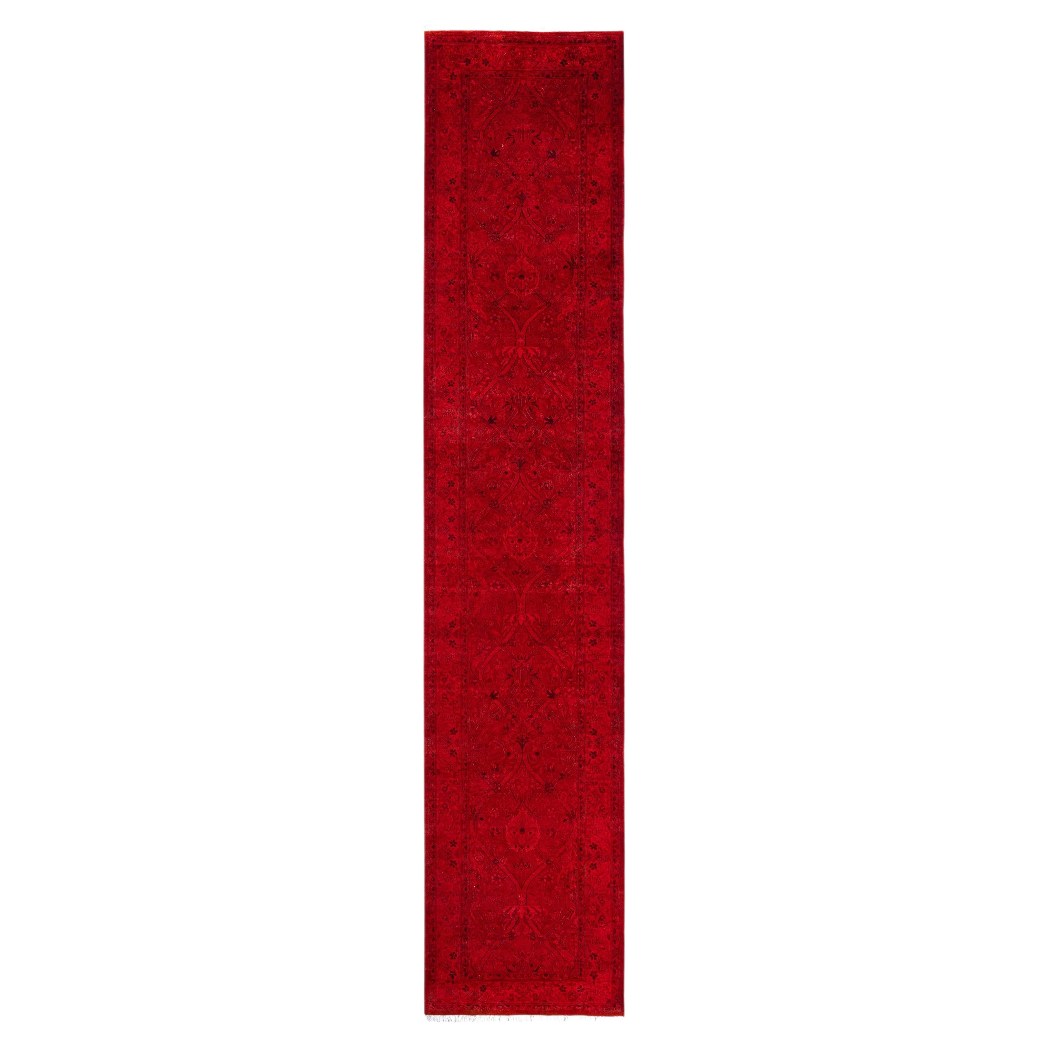 Overdyed Hand-Knotted Wool Modern-Contemporary Pink Runner 2' 5" x 12' 6"