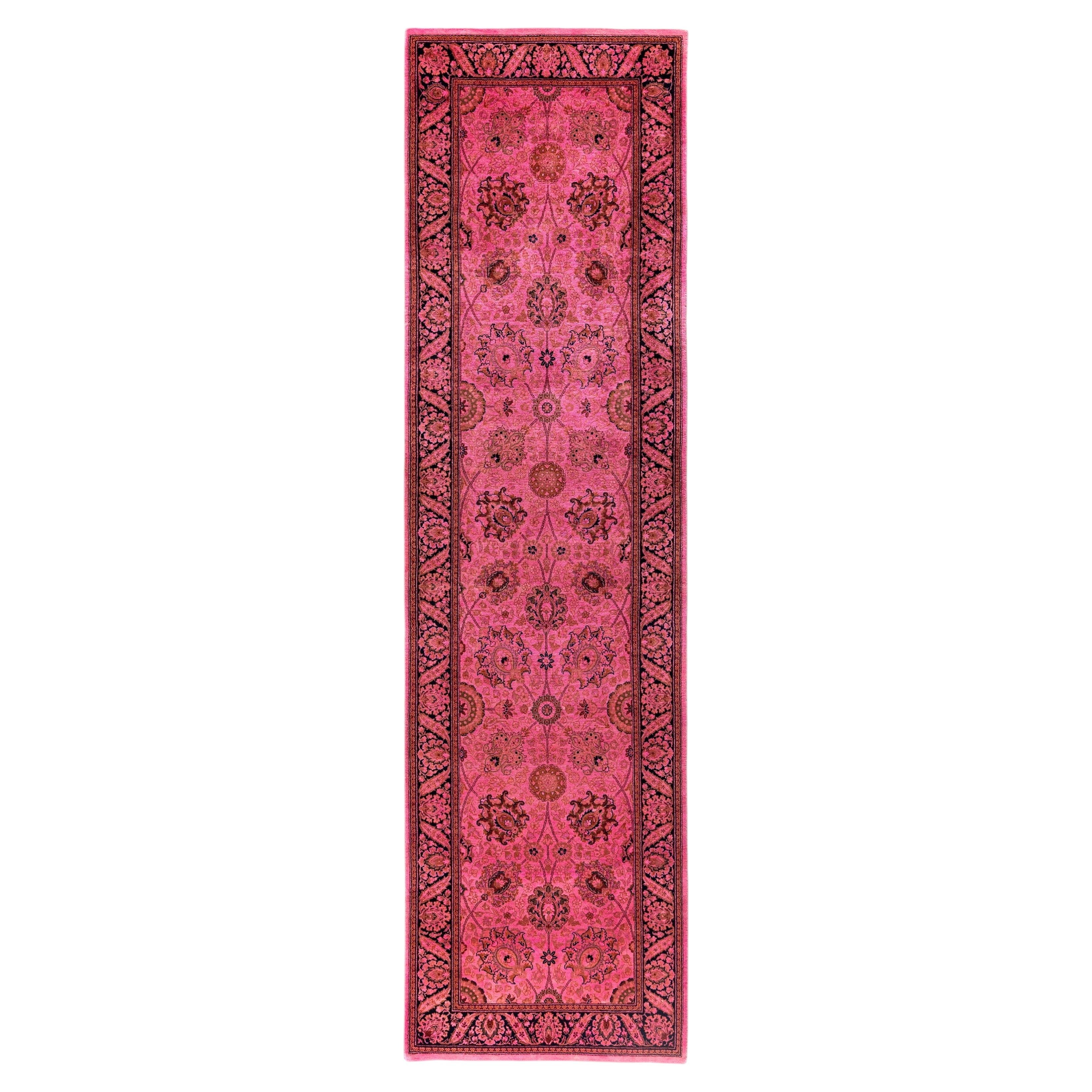 Overdyed Hand-Knotted Wool Modern-Contemporary Pink Runner 2' 5" x 9' 1"