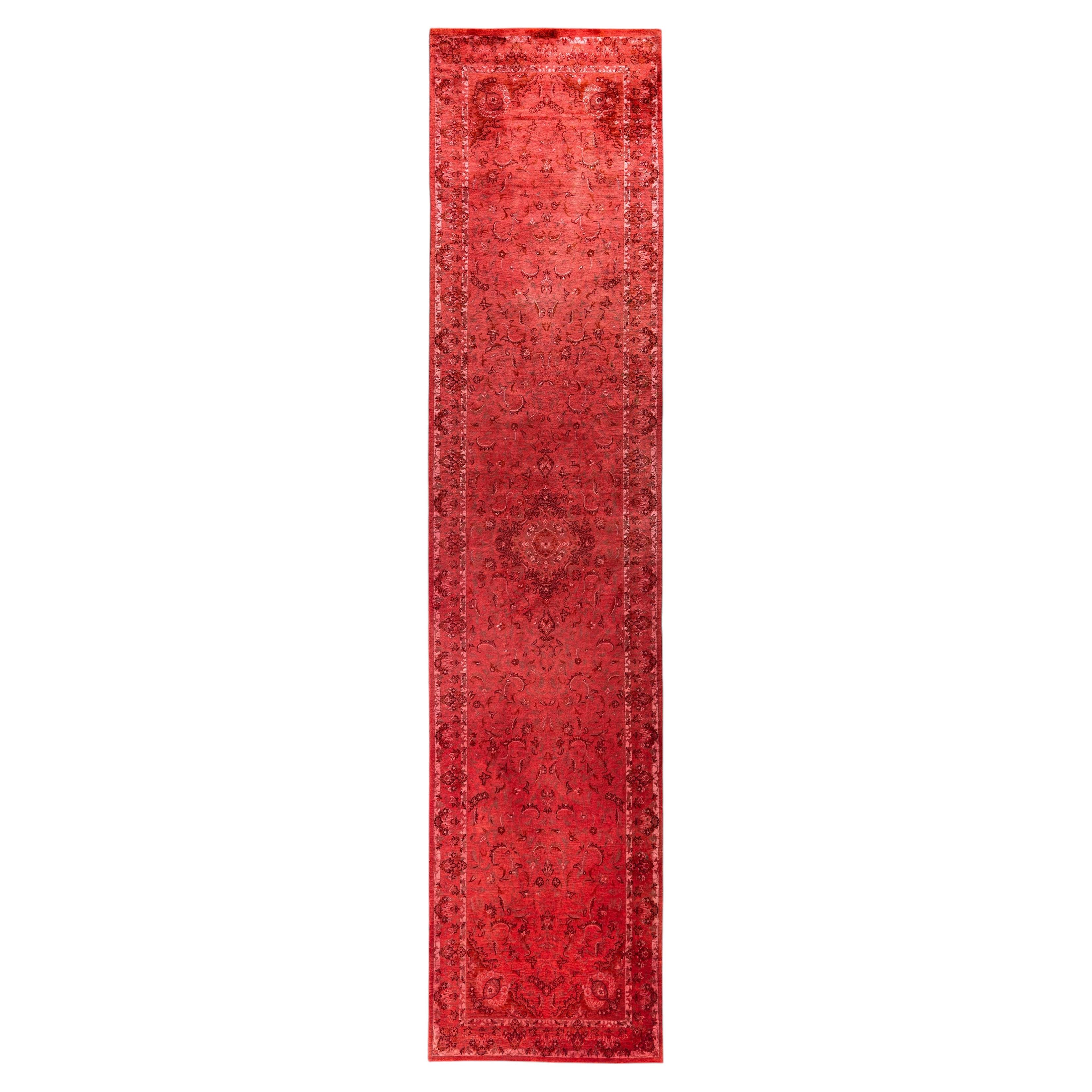 Overdyed Hand-Knotted Wool Modern-Contemporary Pink Runner 2' 6" x 11' 6" For Sale
