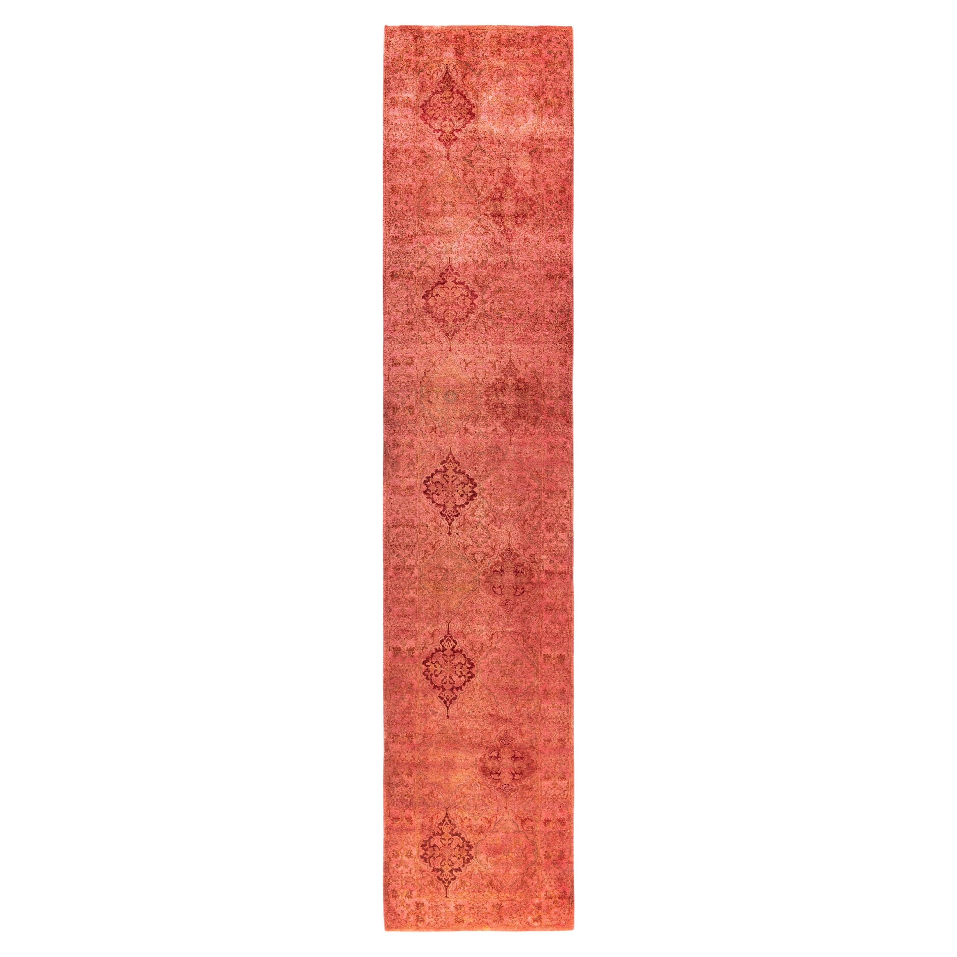Overdyed Hand-Knotted Wool Modern-Contemporary Pink Runner 2' 6" x 12' 3"