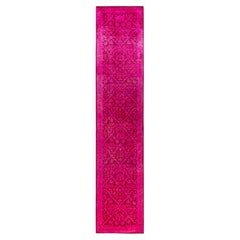 Overdyed handgeknüpfte Wolle Modern-Zeitgenössisch Rosa Läufer 2' 6" x 12' 7"