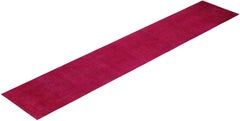 Runner rosa moderno-contemporaneo in lana annodata a mano Overdyed 2' 6" x 13' 10"