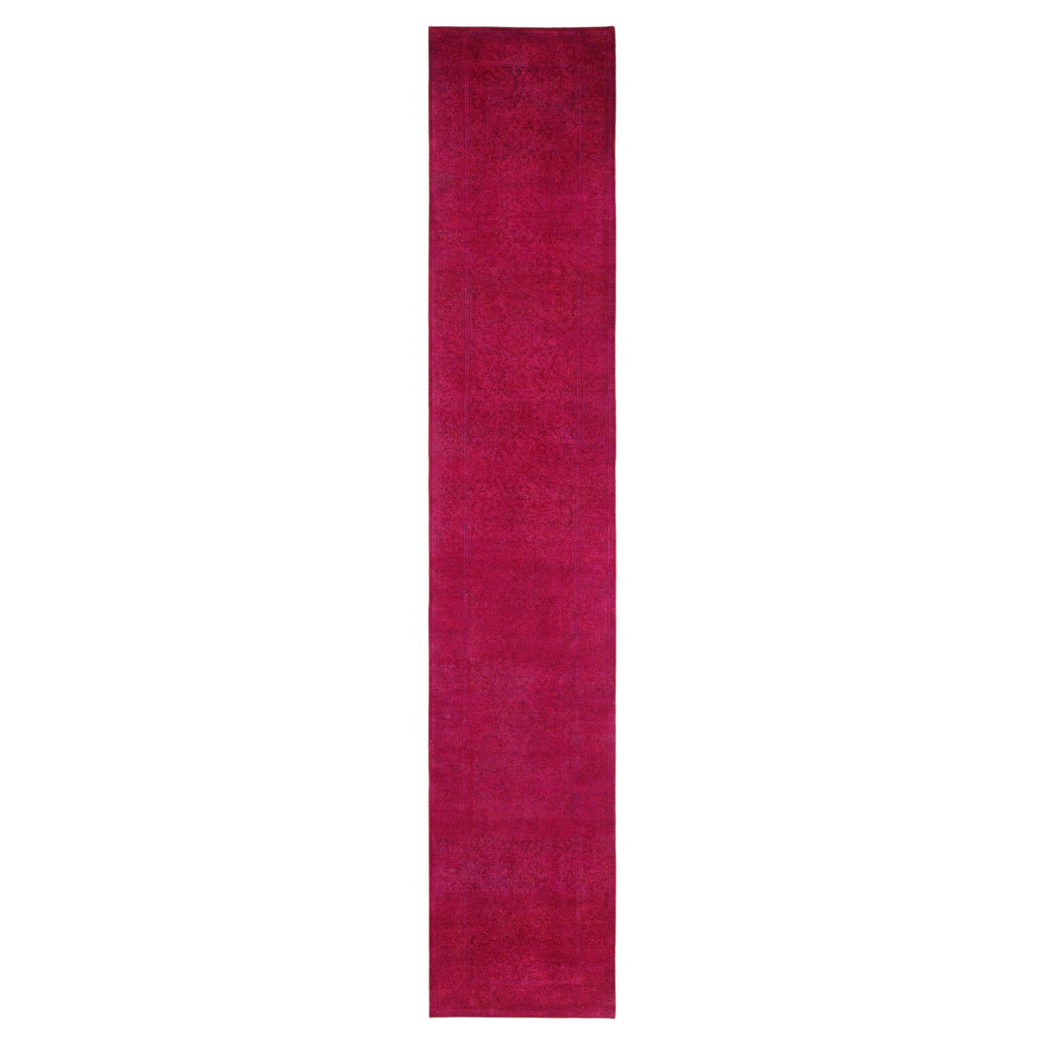 Overdyed Hand-Knotted Wool Modern-Contemporary Pink Runner 2' 6" x 13' 10" For Sale