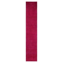 Runner rosa moderno-contemporaneo in lana annodata a mano Overdyed 2' 6" x 13' 10"