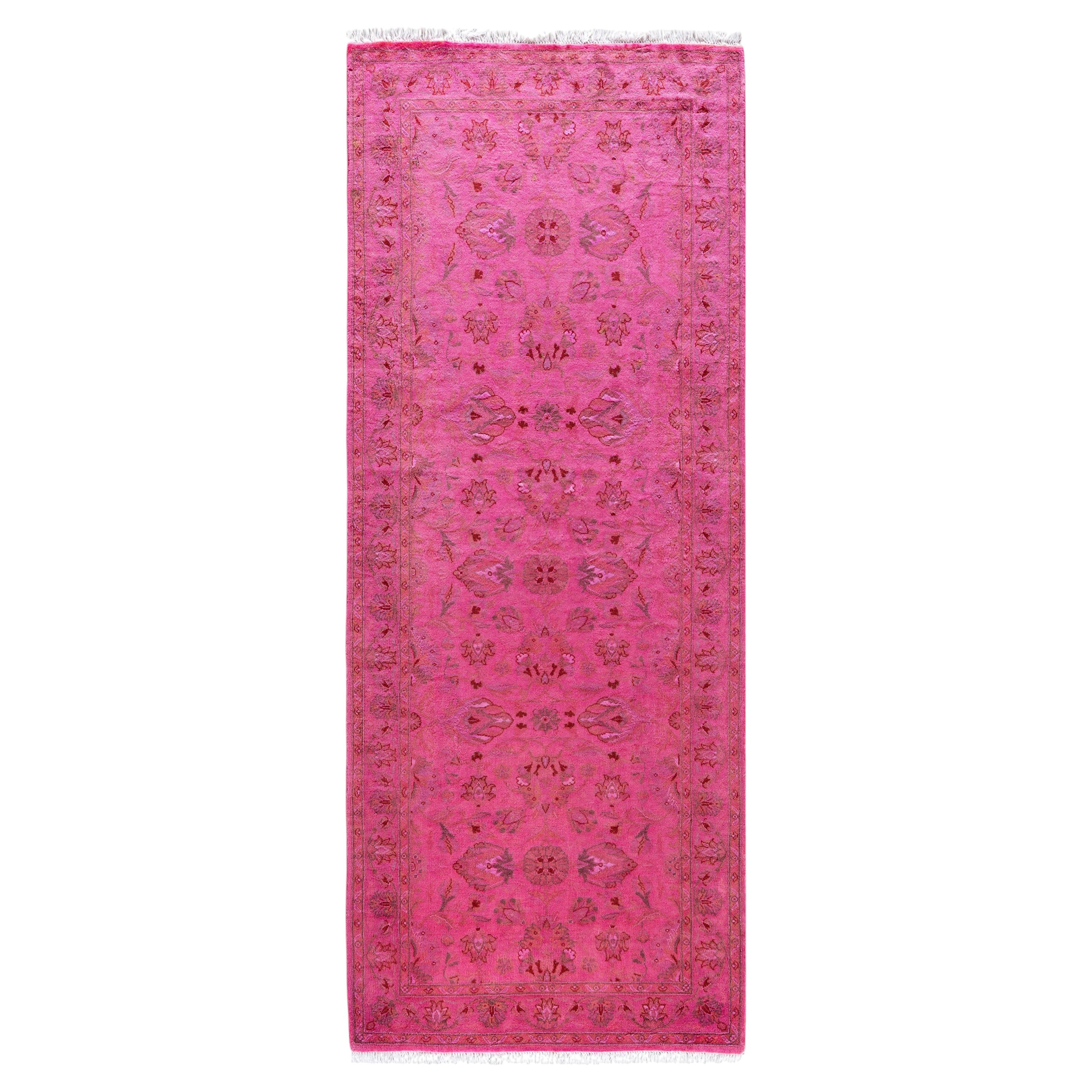 Overdyed Hand-Knotted Wool Modern-Contemporary Pink Runner 2' 6" x 6' 8"